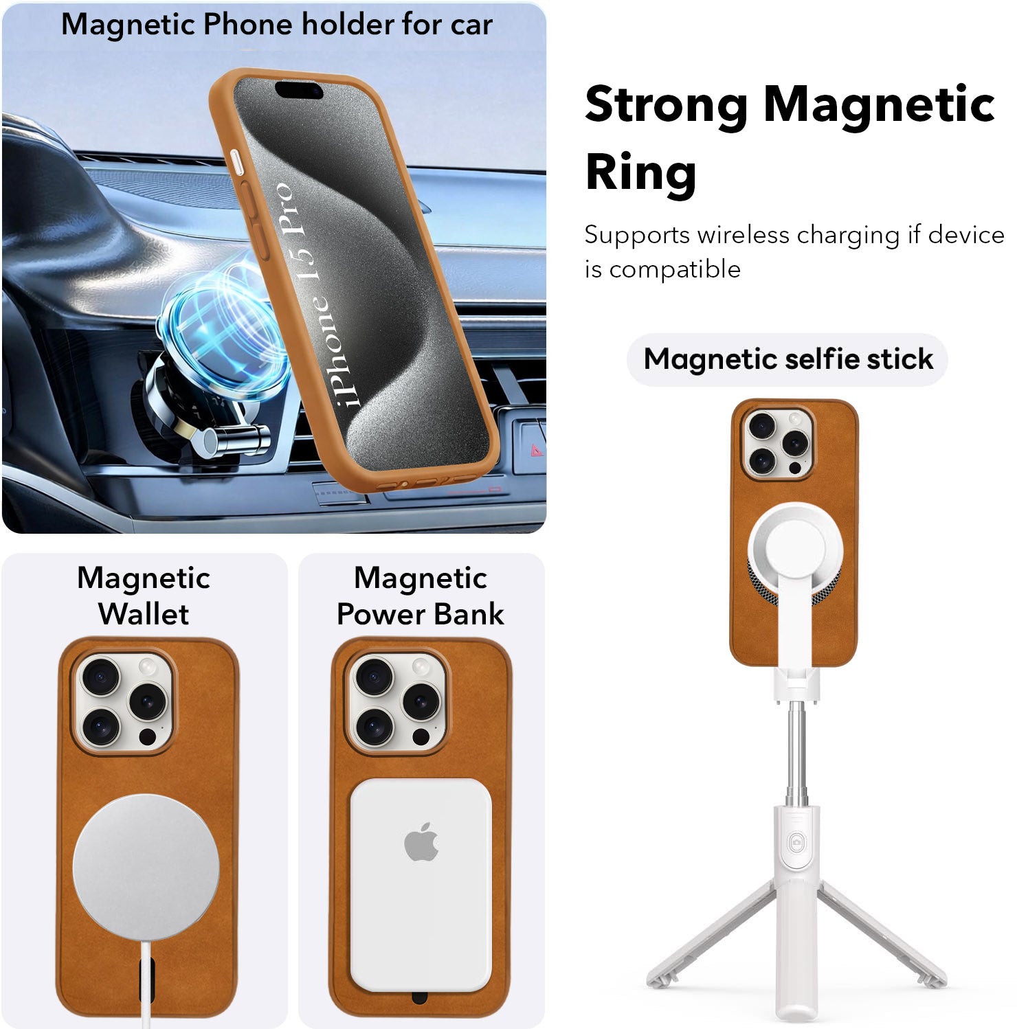 For Apple iPhone 15 Pro Back Cover Case Leather Finish (MagSafe Compatible Wireless Charging | Soft Touch | Camera Bump Protection)