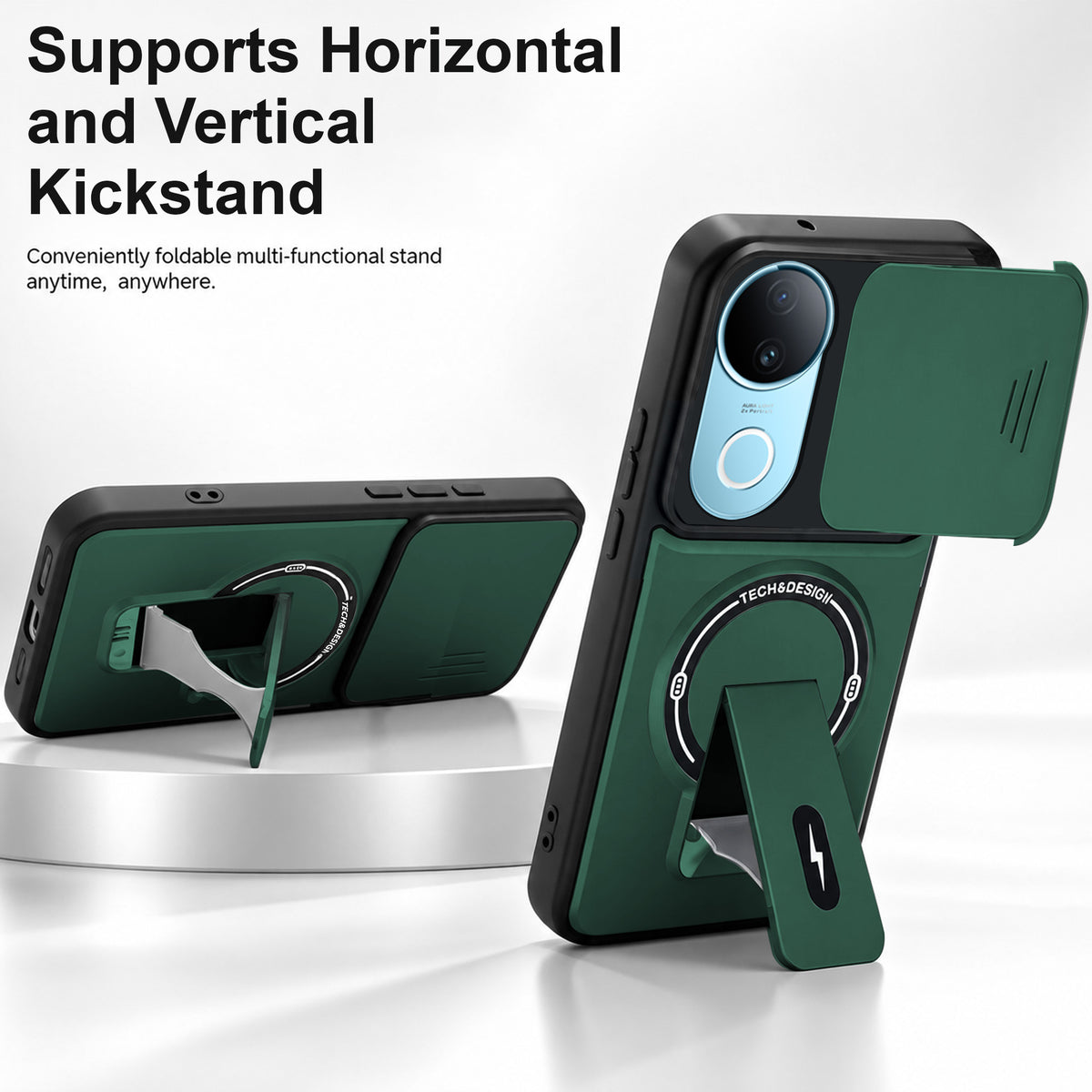 For Vivo iQOO Z10R Back Case Cover Metallic (Hybrid Armor Kickstand | Sliding Shutter Camera Protection | MagSafe Compatible)