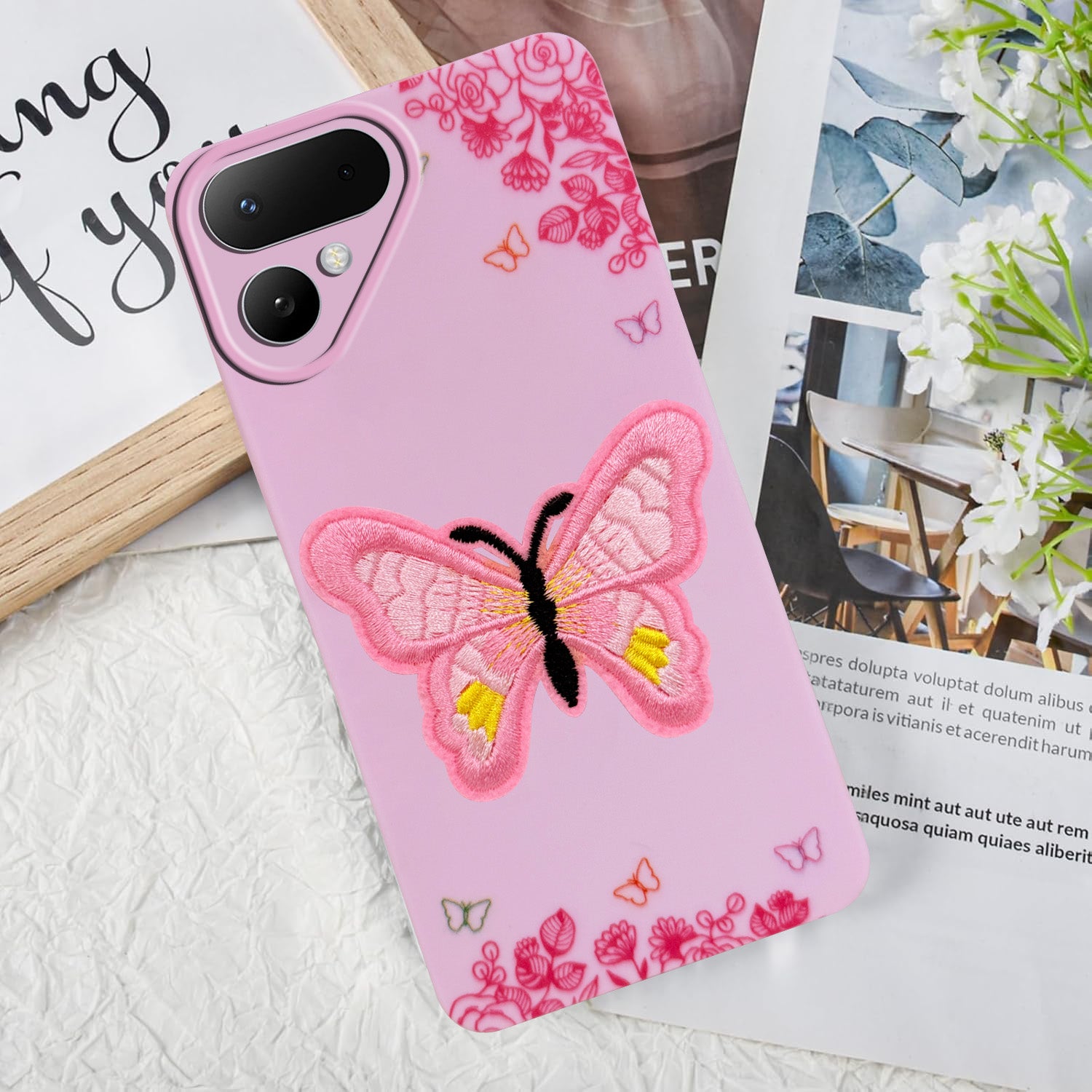 For Tecno Pova Curve 2 Back Cover Case (Soft Butterfly Embroidery | Women Teen Girls | Camera Protection| Matte Silicone)
