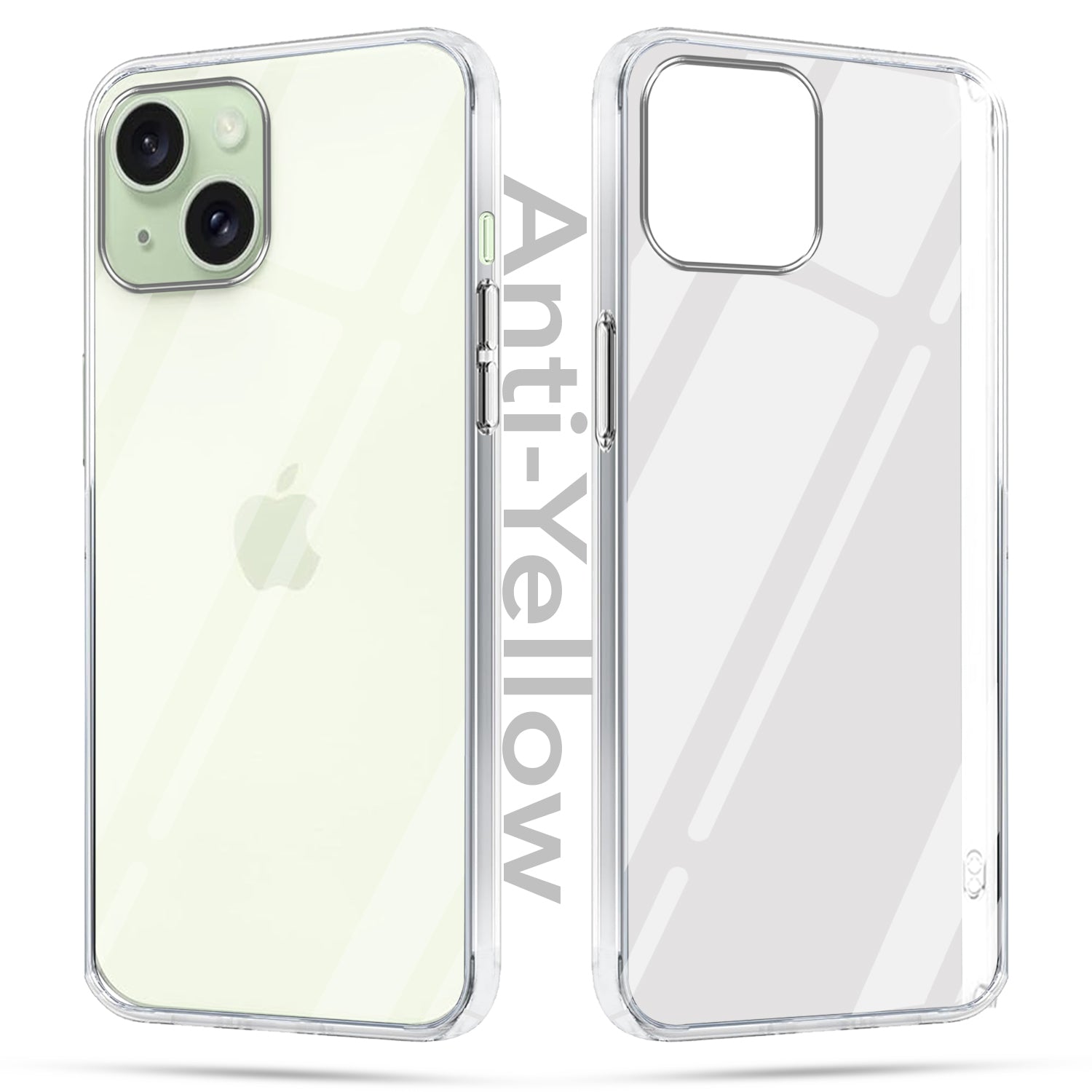 For Apple iPhone 15 Combo with Back Cover and 9H Tempered Glass (Lifetime Anti-Yellow | Sleek Hard Crystal | Oleophobic Coating Screen Glass)