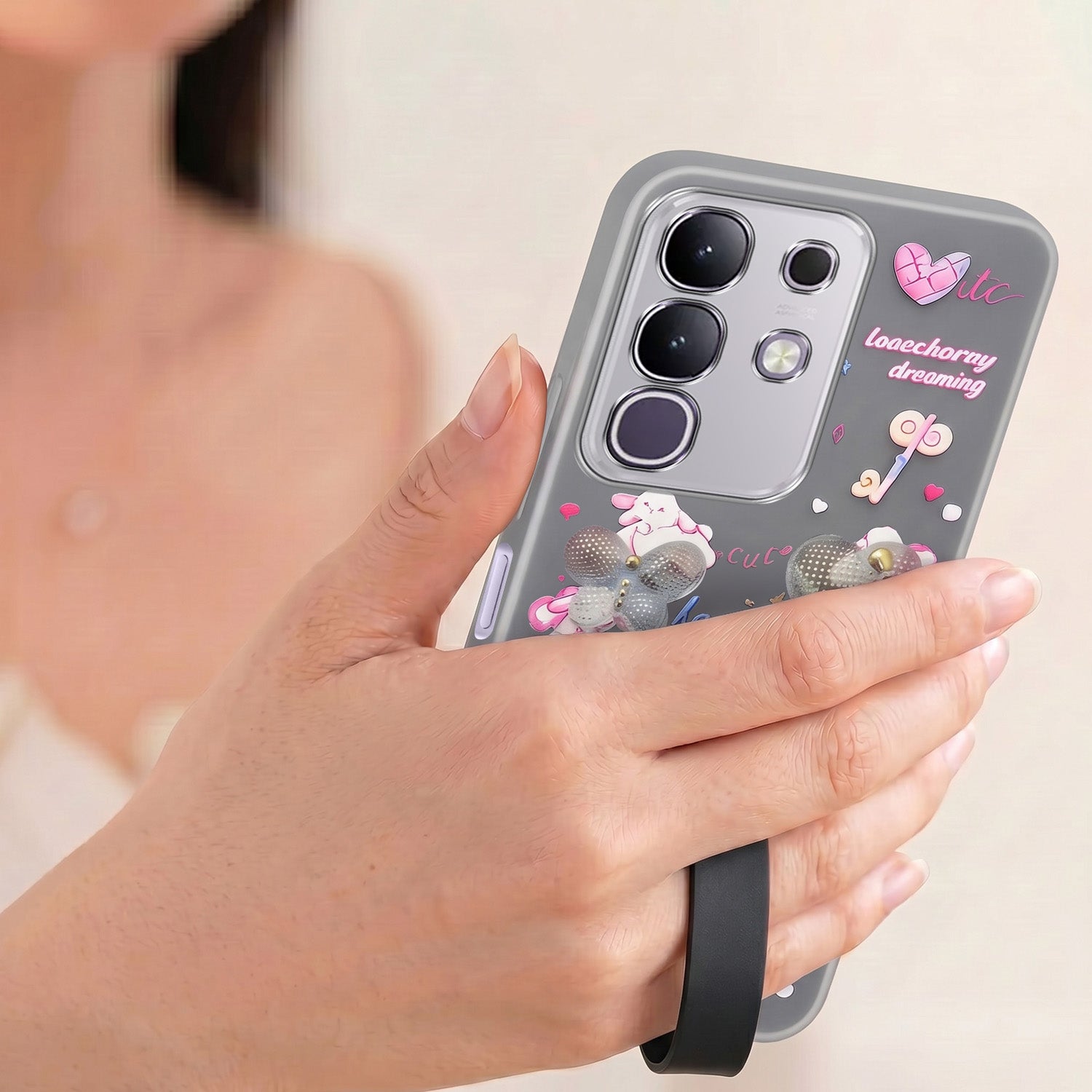 For Vivo T4x | Vivo Y31 Pro Back Cover Case (3D Cute Heart Strap Holder | Camera Protection | Designer Girls Print)
