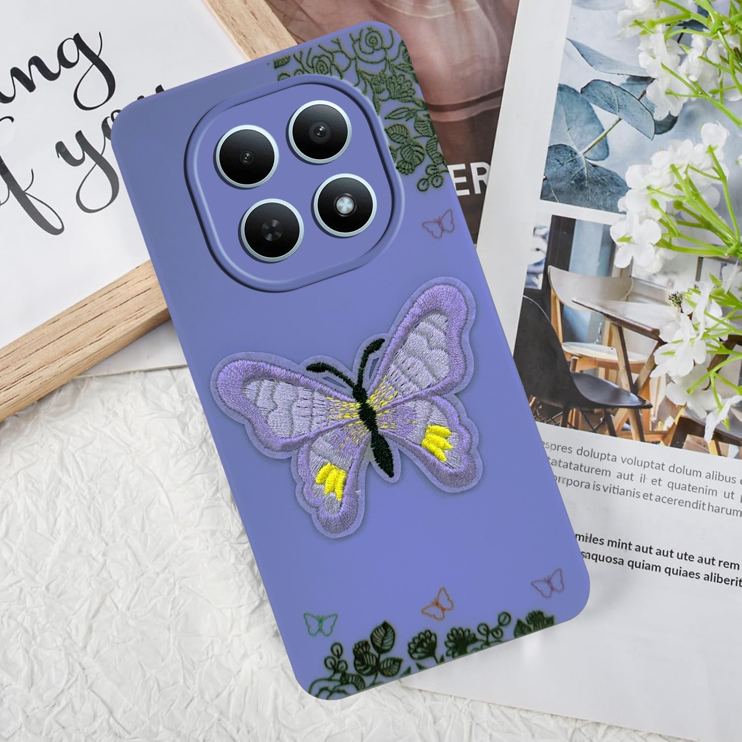 For Redmi note 15 | Redmi note 15 SE (5G) Back Cover Case (Soft Butterfly Embroidery | Women Teen Girls | Camera Protection| Matte Silicone)
