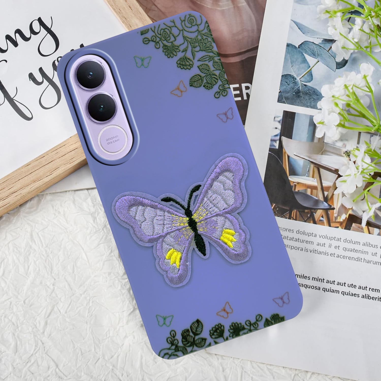 For Vivo V70 FE 5G Back Cover Case (Soft Butterfly Embroidery | Women Teen Girls | Camera Protection| Matte Silicone)