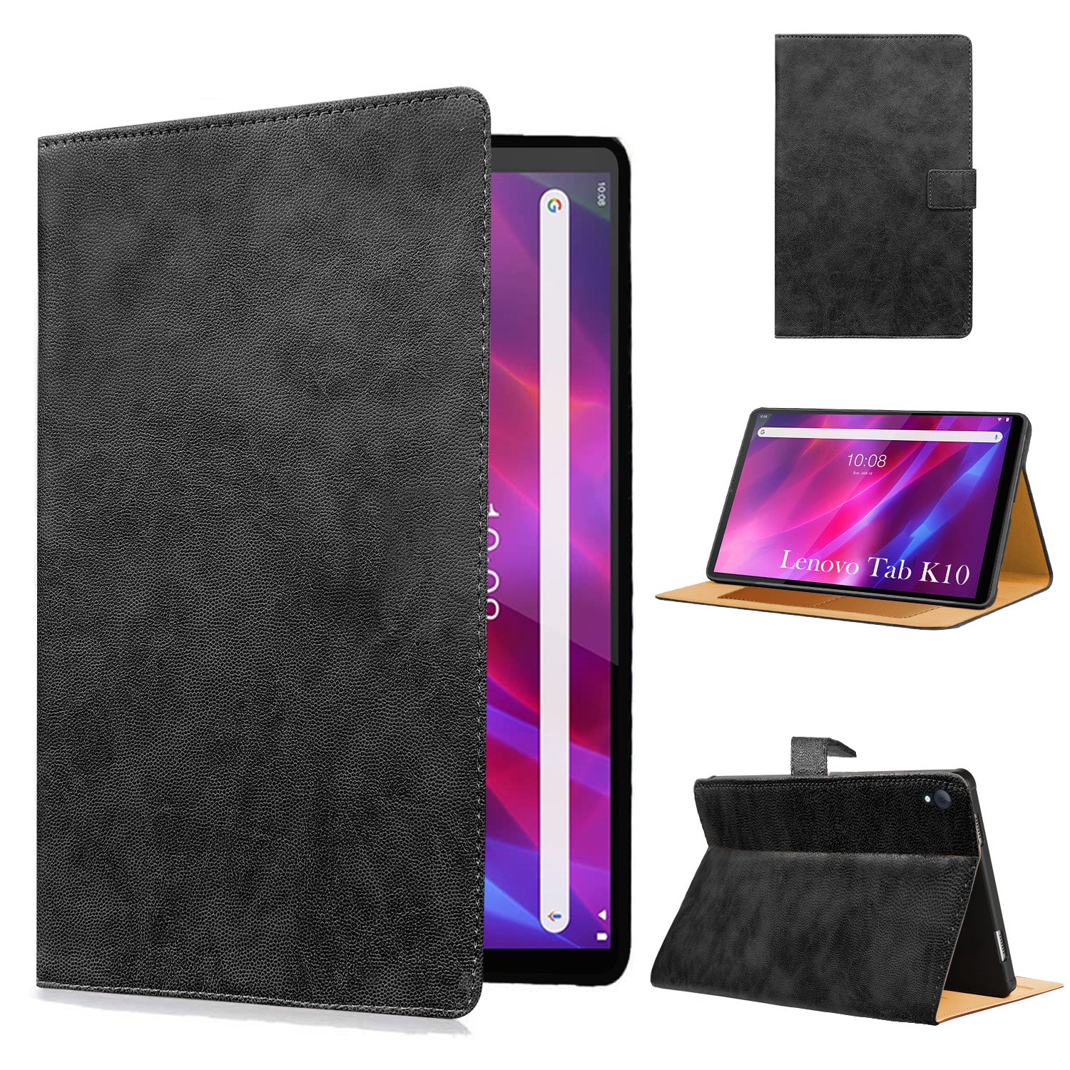 For Flip Cover Folio Cover Lenovo Tab K10 (TB-X6C6F, TB-X6C6X) 10 Inch (PU Leather | Multi-Angle Smart Stand | Card Storage Slots | Silicone Back Pouch)