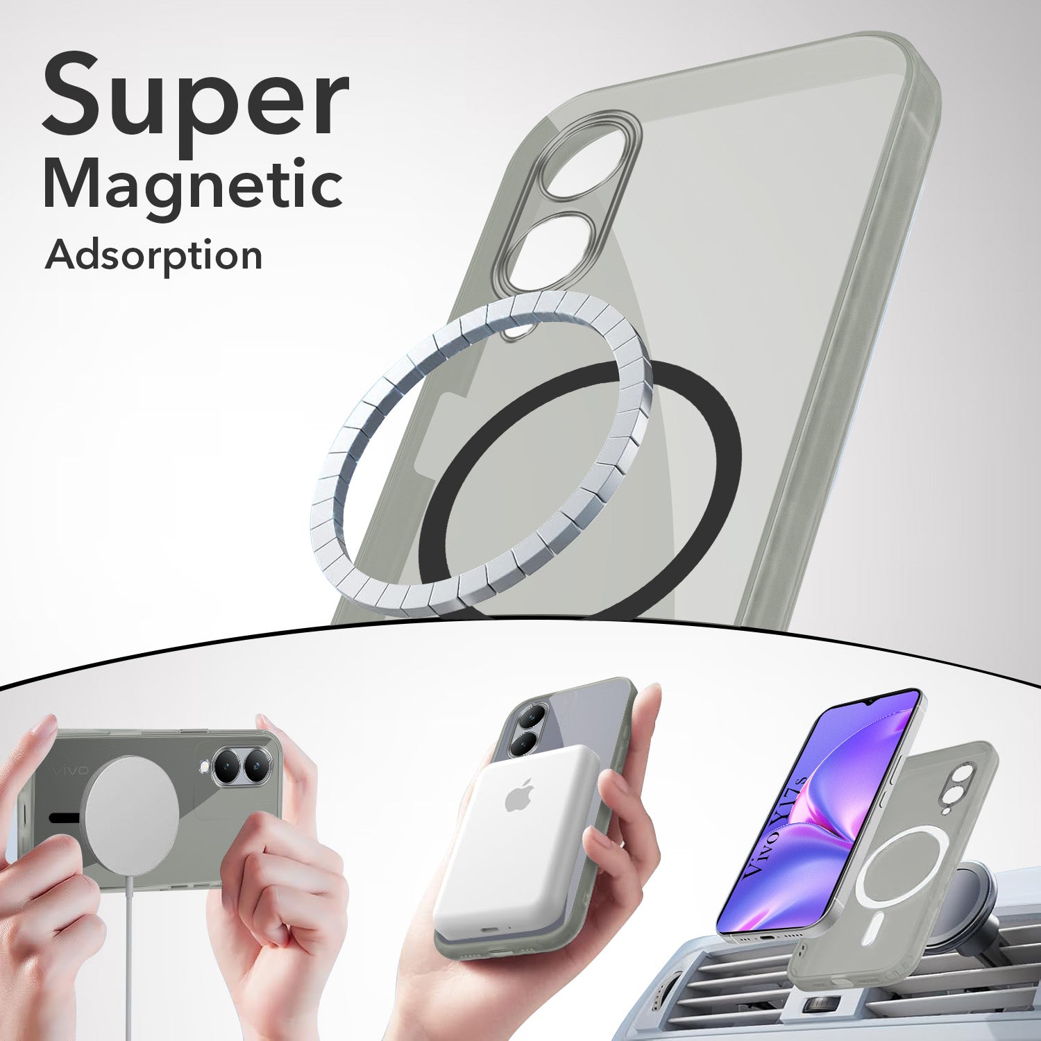 For Vivo Y17s Back Cover Case Lifetime Anti-Yellow MagSafe Compatible Clear (Sleek Hard Crystal | Shockproof and Camera Protection)