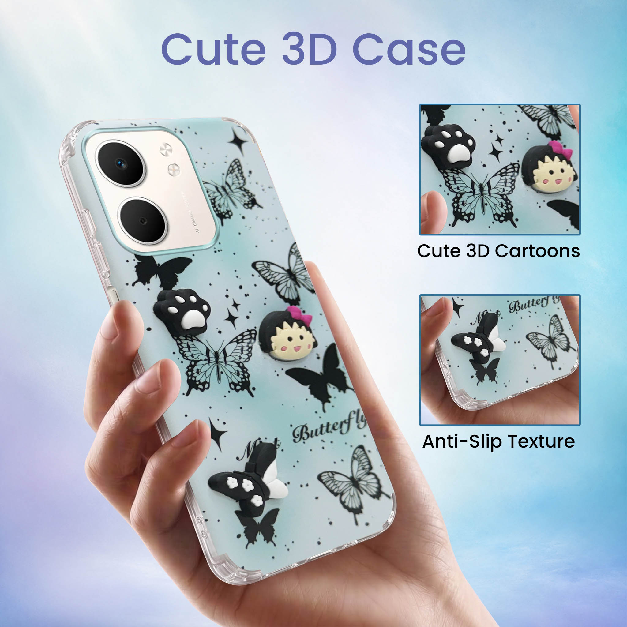 For Oppo A5X Back Cover Case (3D Cute Cartoons | Hard Back Side Soft | Matte Premium Finish | HD Printing)