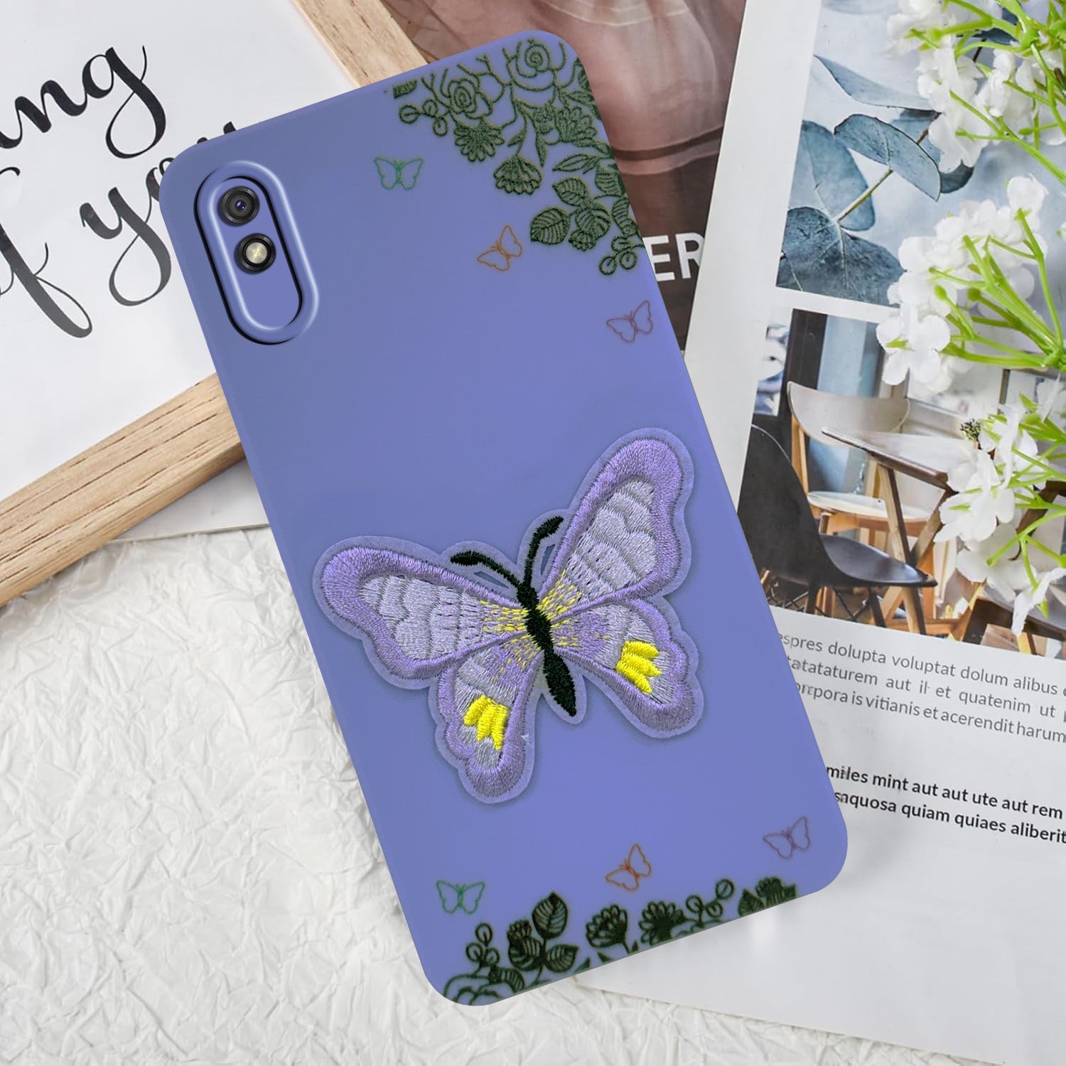 For Xiaomi Mi Redmi 9A | Redmi 9i Back Cover Case (Soft Butterfly Embroidery | Women Teen Girls | Camera Protection| Matte Silicone)