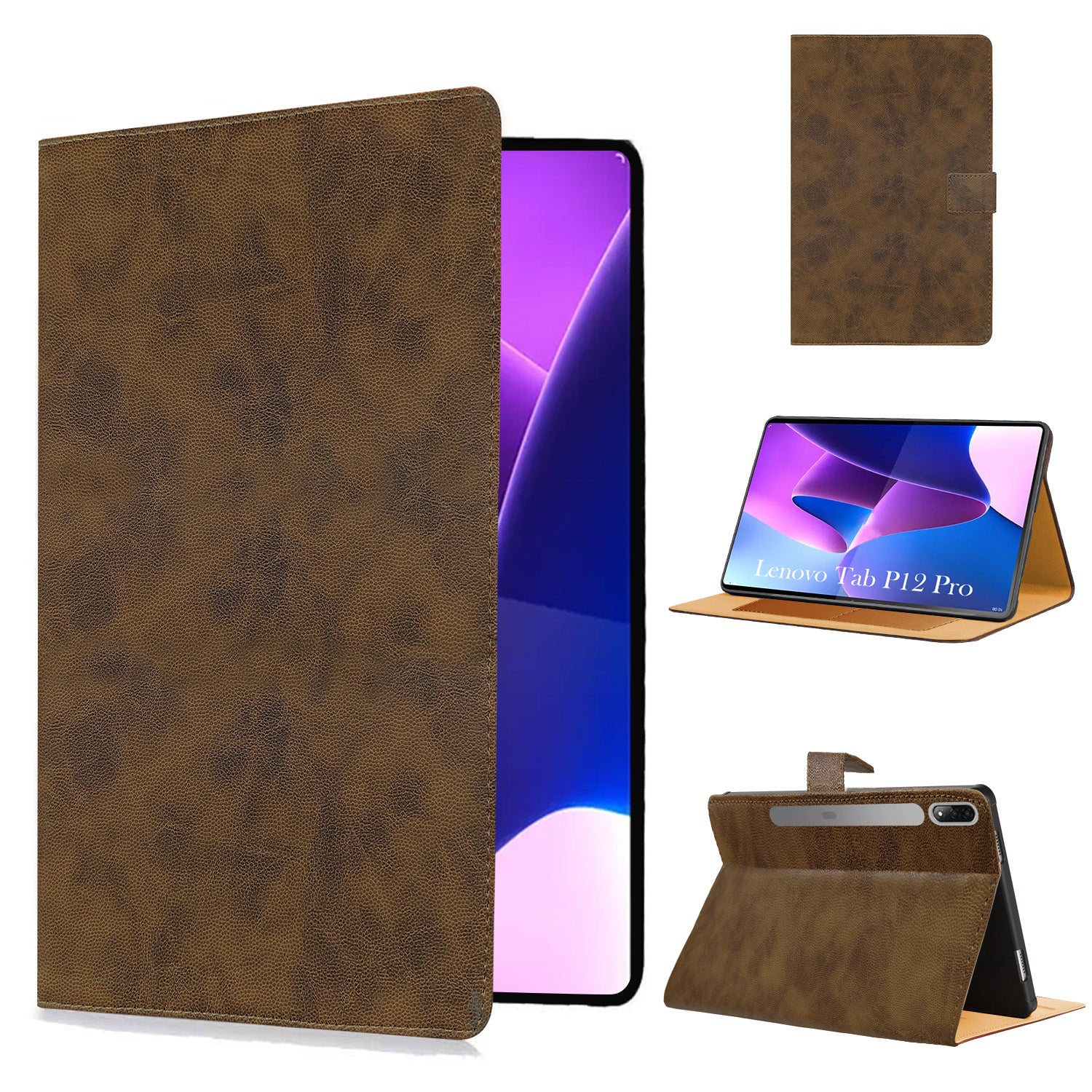 For Lenovo Tab P12 Pro 12.6 InchTB-Q706Z/Q706F Flip Cover Folio Cover (PU Leather | Multi-Angle Smart Stand | Card Storage Slots | Silicone Back Pouch)