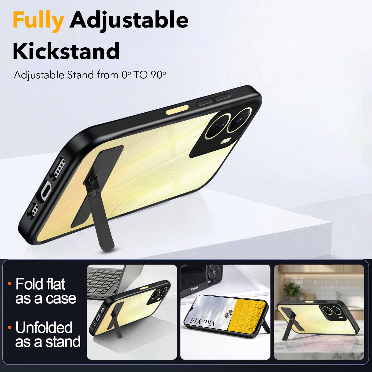 For Vivo Y16 Back Cover Case (Built-in Stand | Lifetime Anti Yellow | Kickstand Shockproof | Camera Protection | MagSafe Compatible)