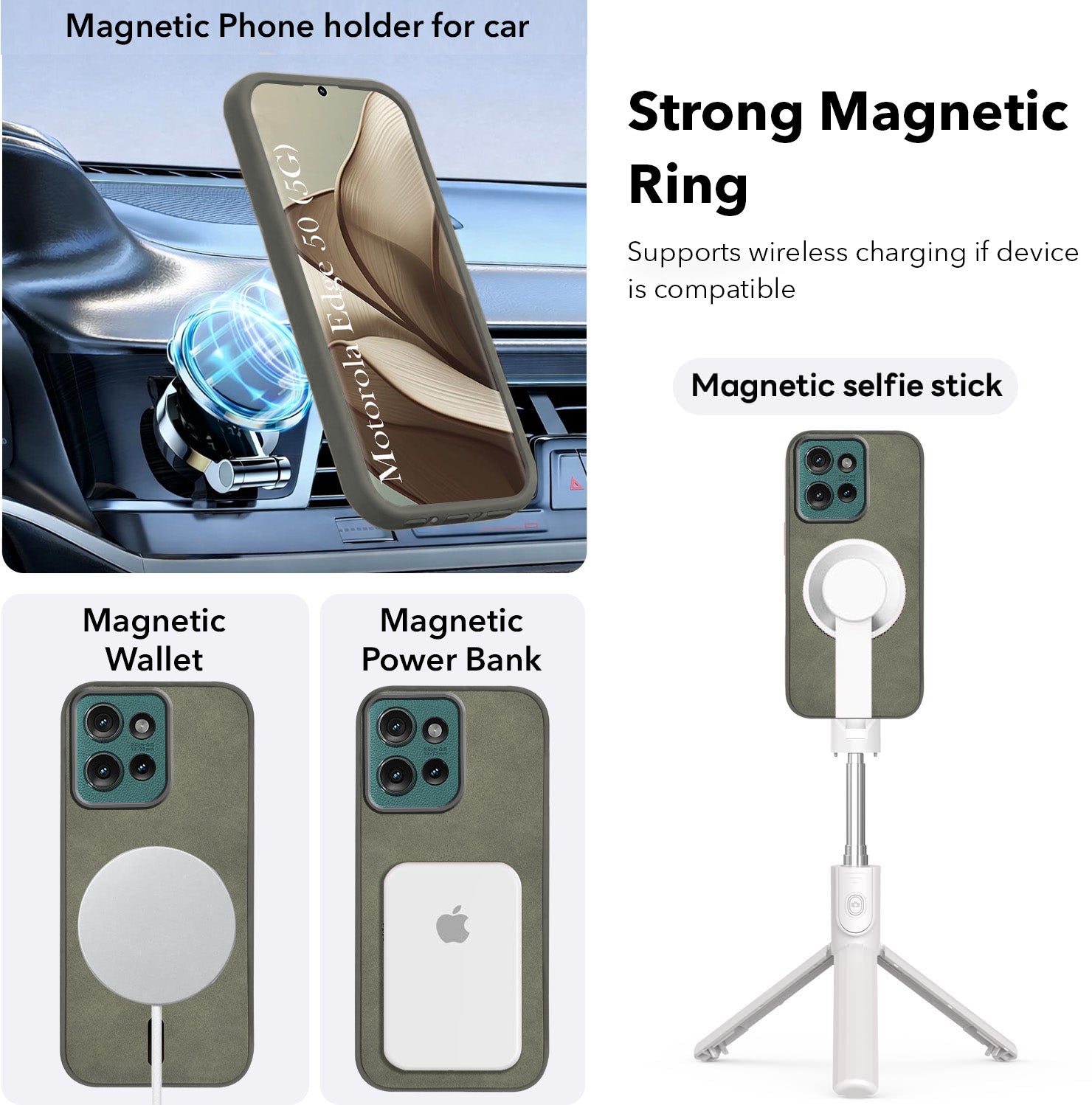For Motorola Moto Edge 50 5G Back Cover Case Leather Finish (MagSafe Compatible Wireless Charging | Soft Touch | Camera Bump Protection)
