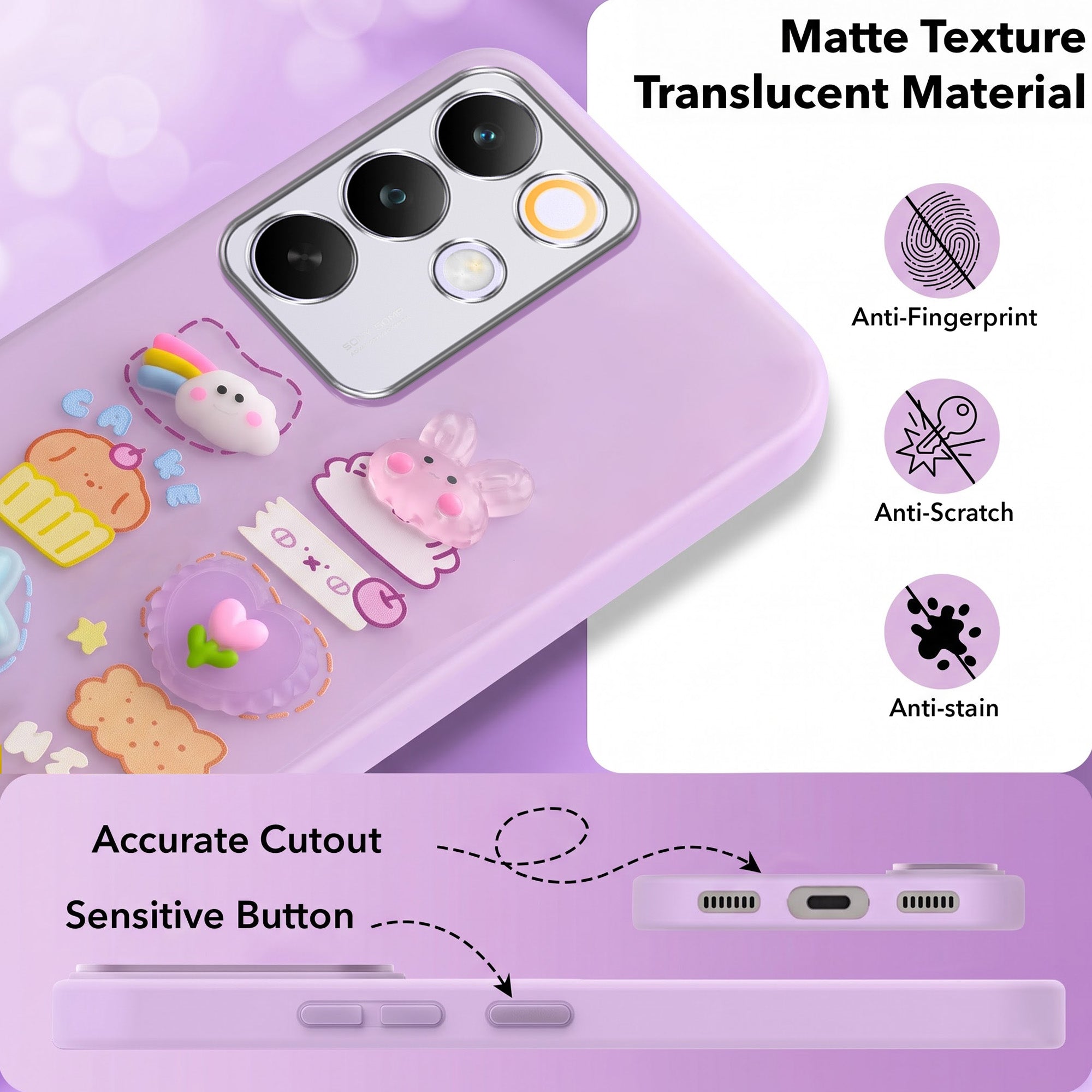 For Realme C85 5G | Realme Narzo 90x Back Cover Case (3D Cute Cartoons | Hard Back Side Soft | Matte Premium Finish | HD Printing)
