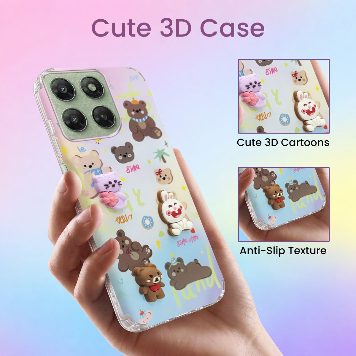 For Motorola Moto G77 Power Back Cover Case (3D Cute Cartoons | Hard Back Side Soft | Matte Premium Finish | HD Printing)