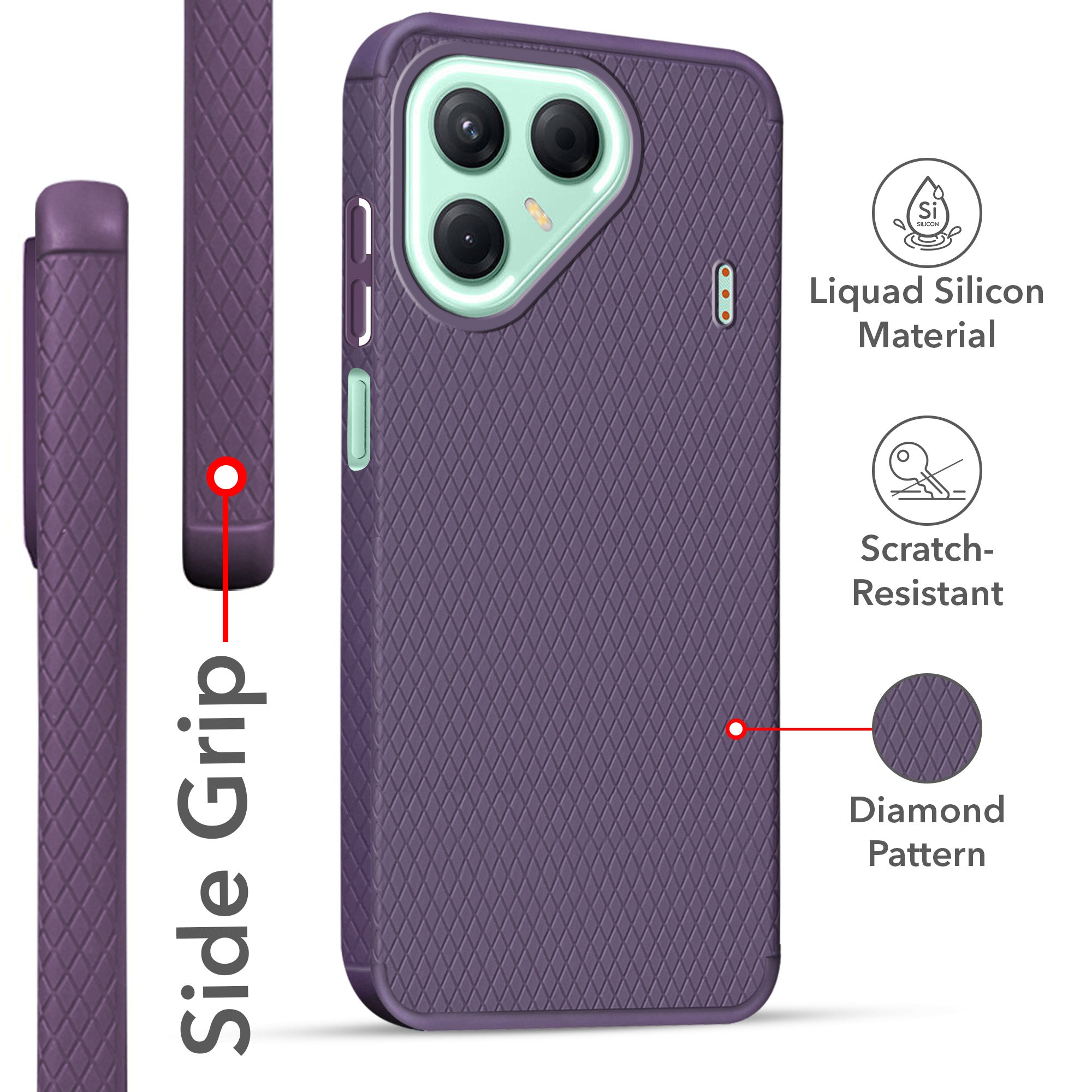 For Tecno Pova 7 5G Back Cover Case (Liquid Silicone | Side Grip | Camera Protection)