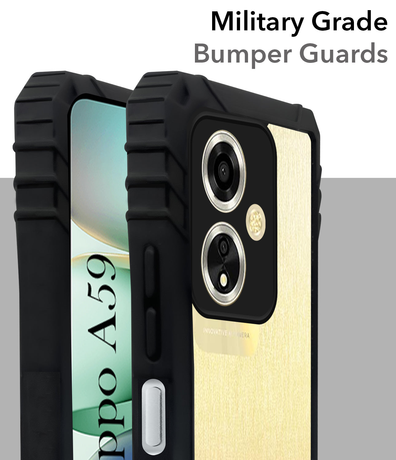 For Oppo A59 5G Back Cover Case (Ultimate Shockproof Bumpers | Anti Yellow | Rugged Armor | Hybrid PC | Black )