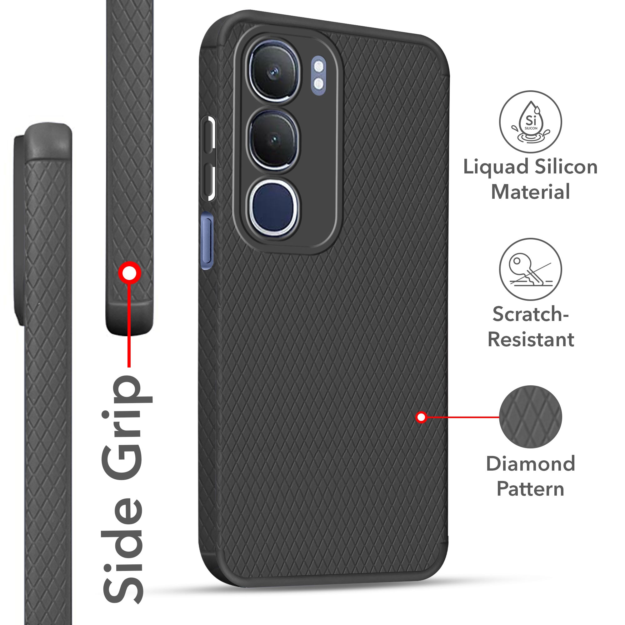 For Vivo Y29  Back Cover Case (Liquid Silicone | Side Grip | Camera Protection)
