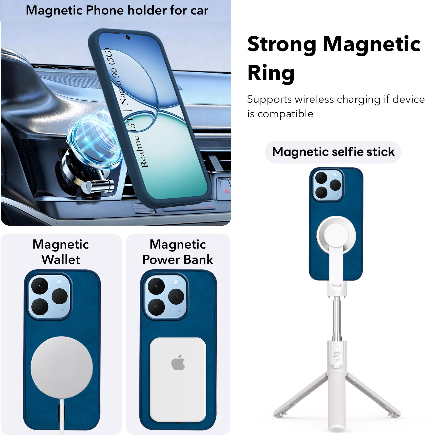 For Realme 15T | Realme Narzo 90 Back Cover Case Leather Finish (MagSafe Compatible Wireless Charging | Soft Touch | Camera Bump Protection)