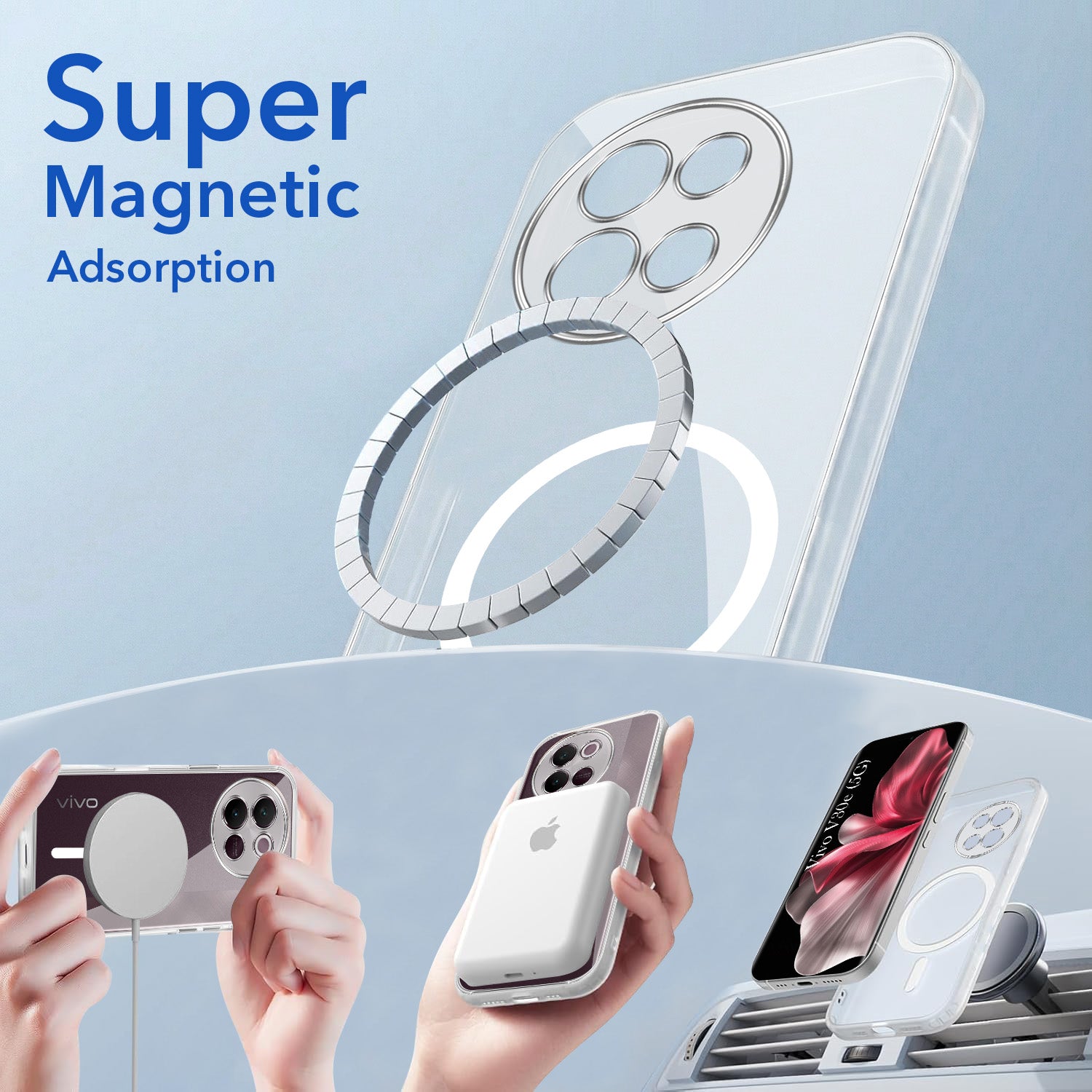 For Vivo V30e 5G Back Cover Case Lifetime Anti-Yellow MagSafe Compatible Clear (Sleek Hard Crystal | Shockproof and Camera Protection)