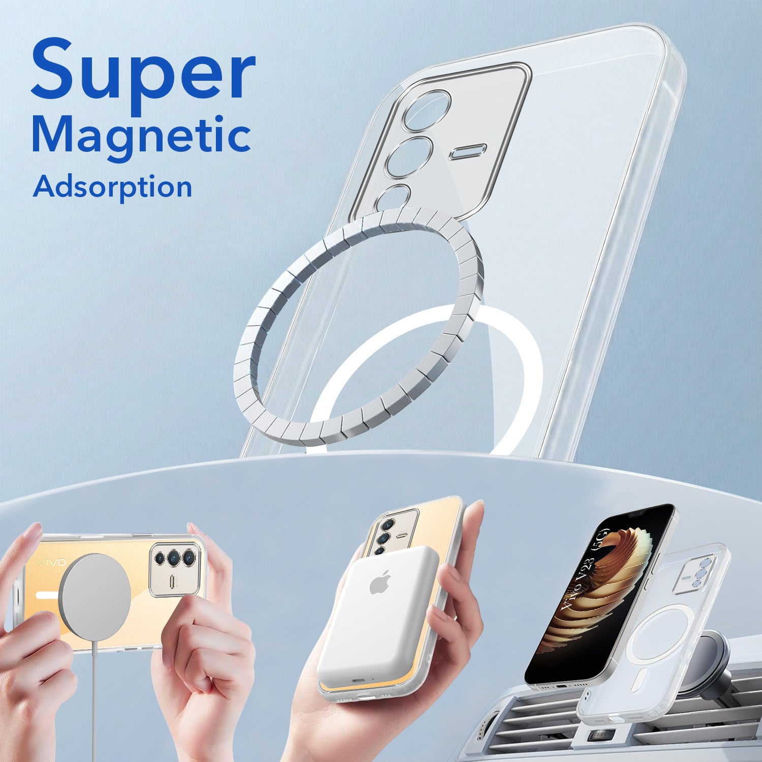 For Vivo V23 5G Back Cover Case Lifetime Anti-Yellow MagSafe Compatible Clear (Sleek Hard Crystal | Shockproof and Camera Protection)
