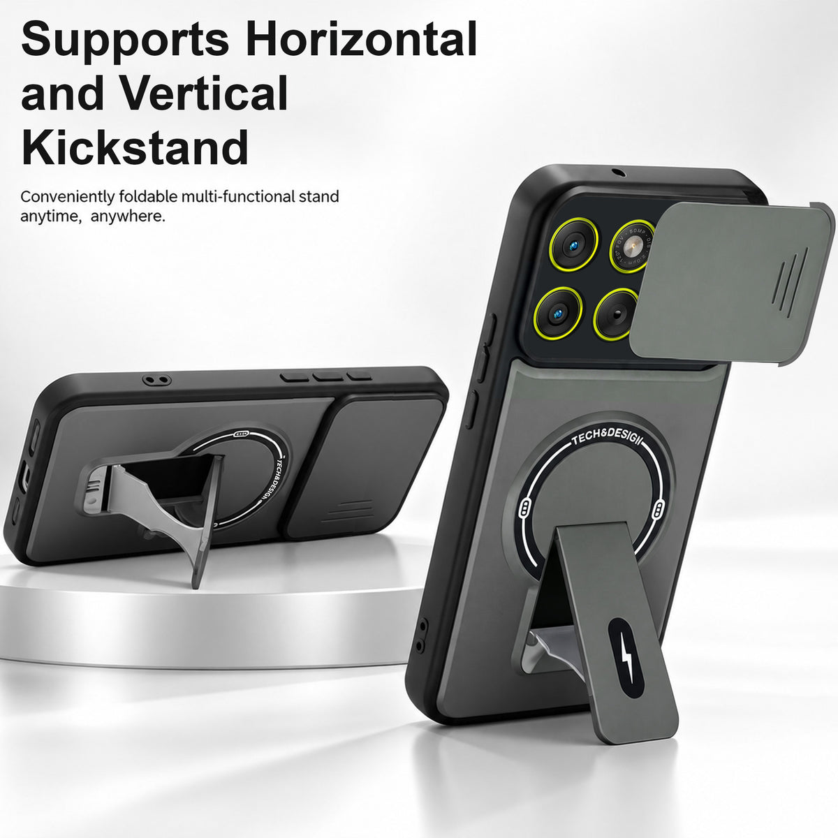 For Motorola Moto Edge 70 Back Case Cover Metallic (Hybrid Armor Kickstand | Sliding Shutter Camera Protection | MagSafe Compatible)