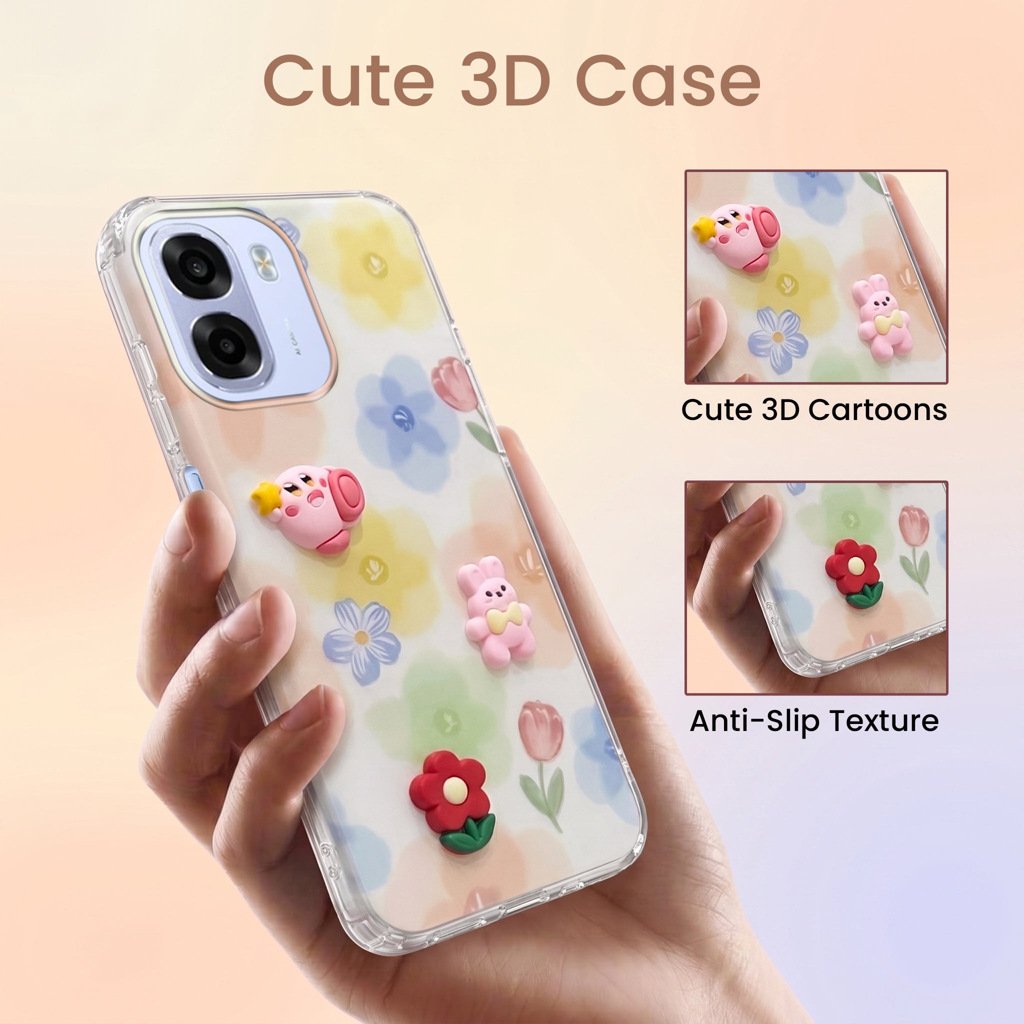 For Oppo K14x 5G Back Cover Case (3D Cute Cartoons | Hard Back Side Soft | Matte Premium Finish | HD Printing)
