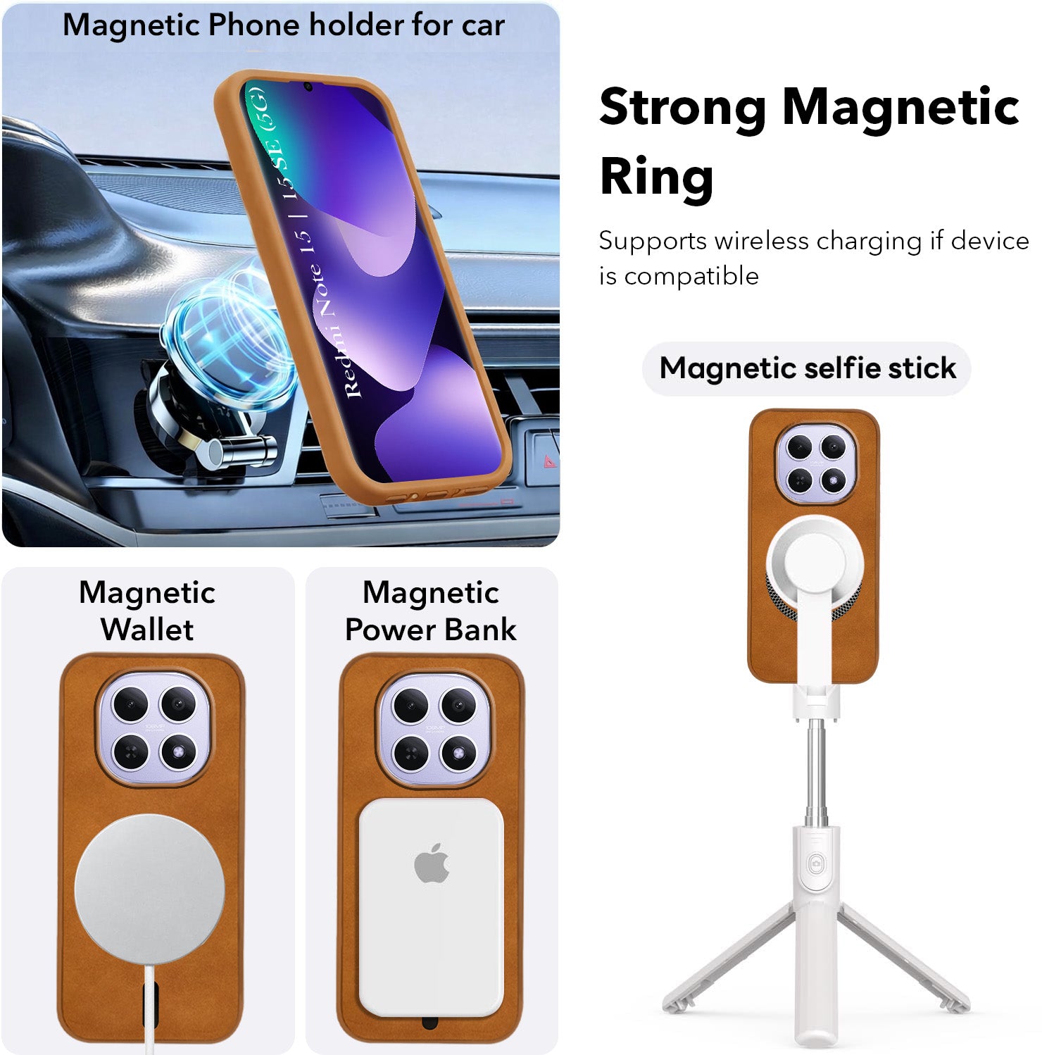 For Xiaomi Redmi Note 15 5G | Redmi Note 15 SE 5G Back Cover Case Leather Finish (MagSafe Compatible Wireless Charging | Soft Touch | Camera Bump Protection)