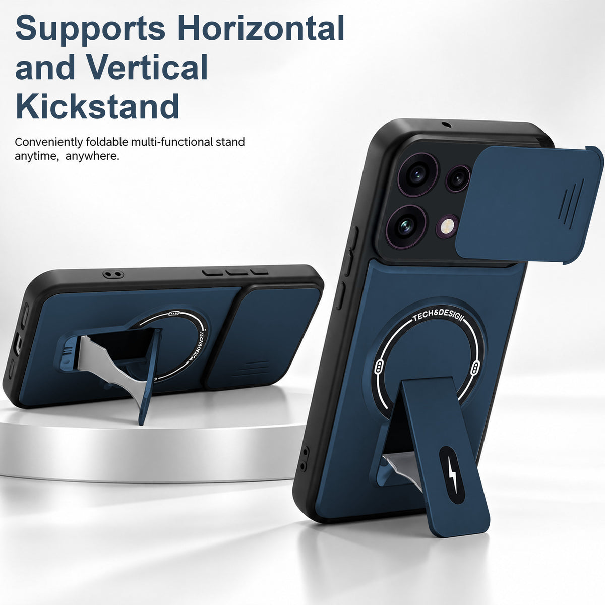 For Oppo Reno 16C 5G Back Case Cover Metallic (Hybrid Armor Kickstand | Sliding Shutter Camera Protection | MagSafe Compatible)