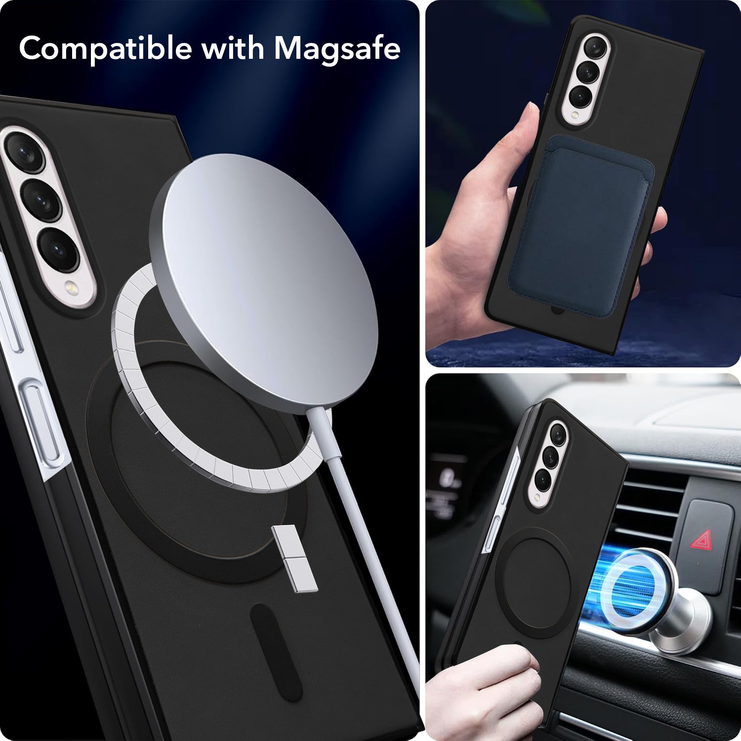 For Samsung Galaxy Z Fold 3 5G Back Cover Case (MagSafe Wireless Charging Compatible | Sleek Leather Finish | Inside Microfiber Cloth)