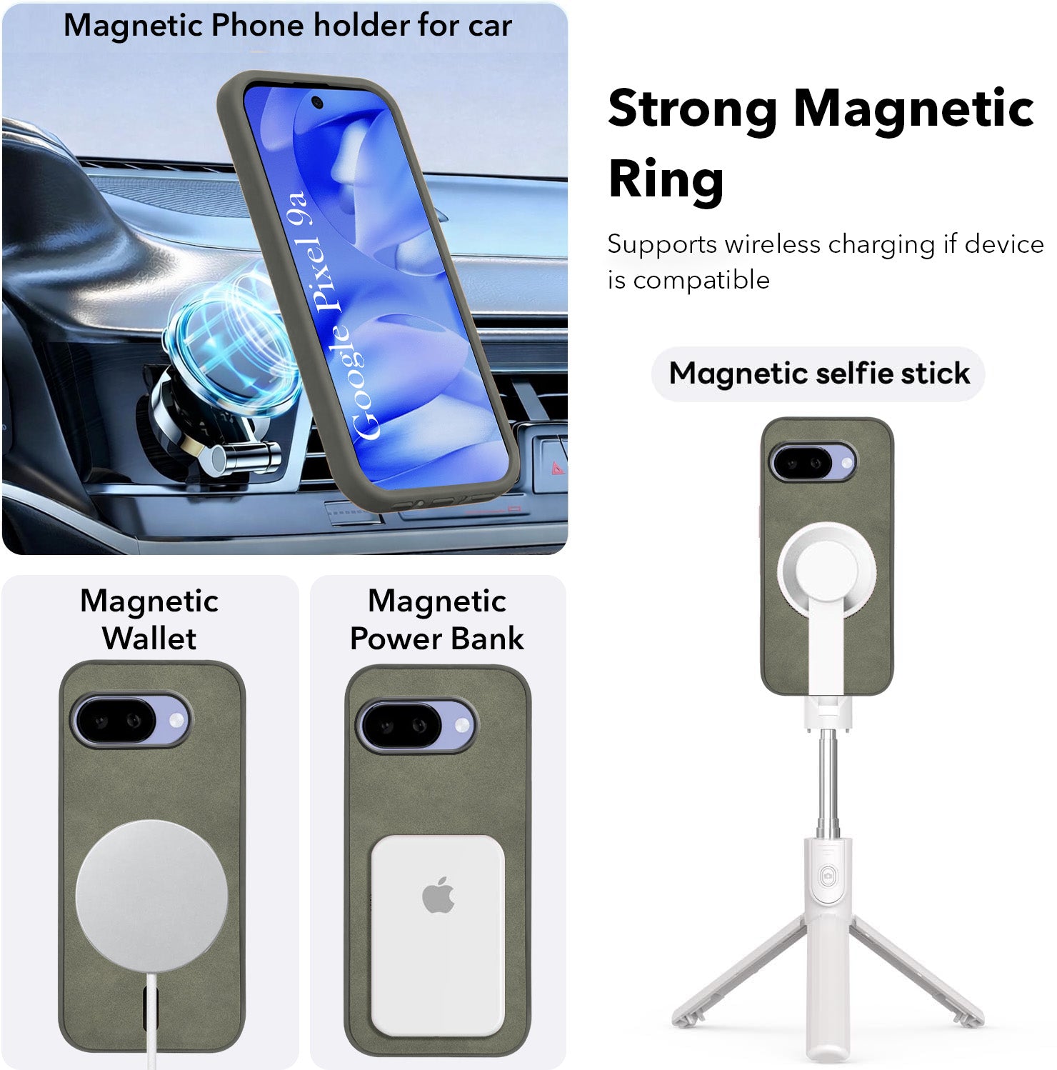 For Google Pixel 9A Back Cover Case Leather Finish (MagSafe Compatible Wireless Charging | Soft Touch | Camera Bump Protection)