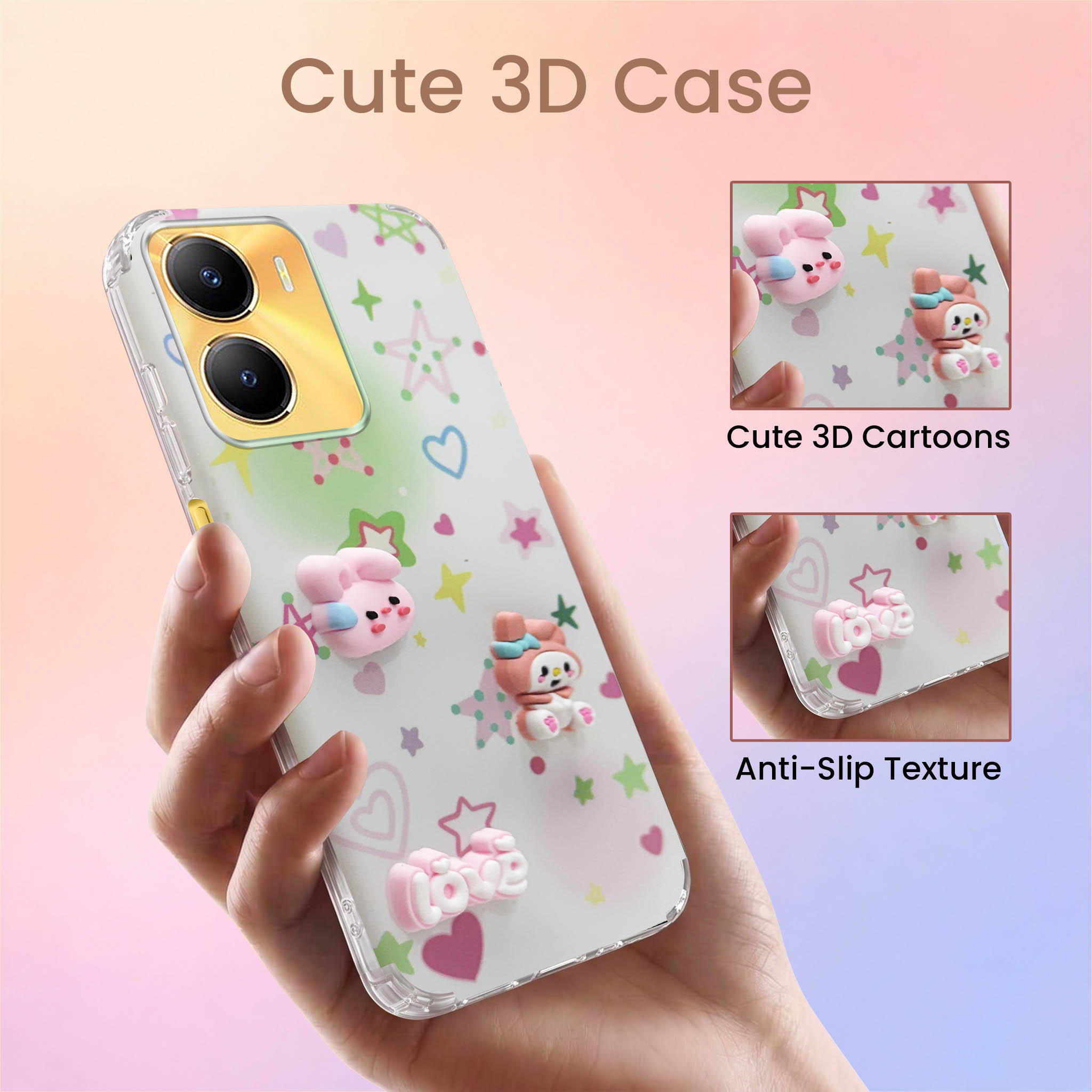 For Vivo Y56 5G Back Cover Case (3D Cute Cartoons | Hard Back Side Soft | Matte Premium Finish | HD Printing)