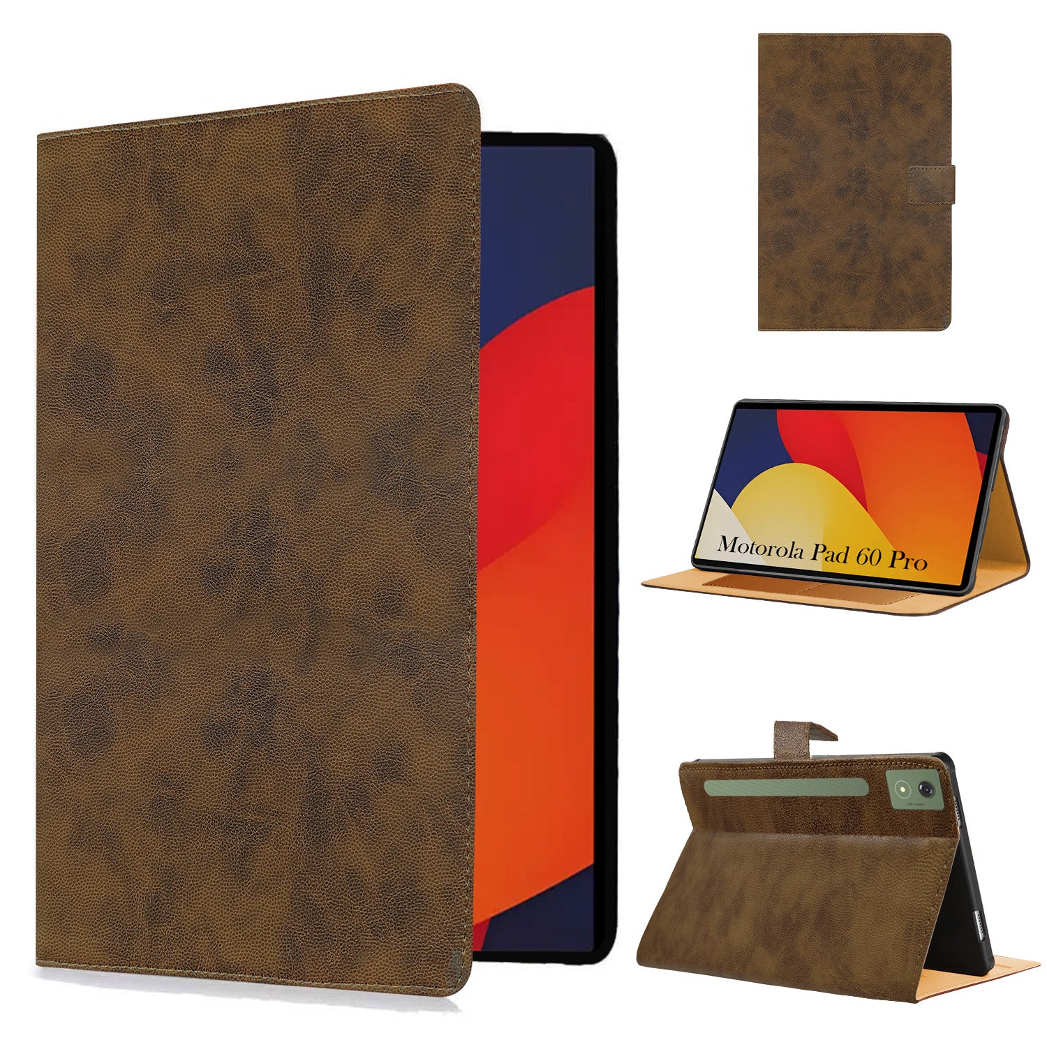 For Motorola Moto Pad 60 Pro 12.7 Inch Flip Cover Folio Cover (PU Leather | Multi-Angle Smart Stand | Card Storage Slots | Silicone Back Pouch)