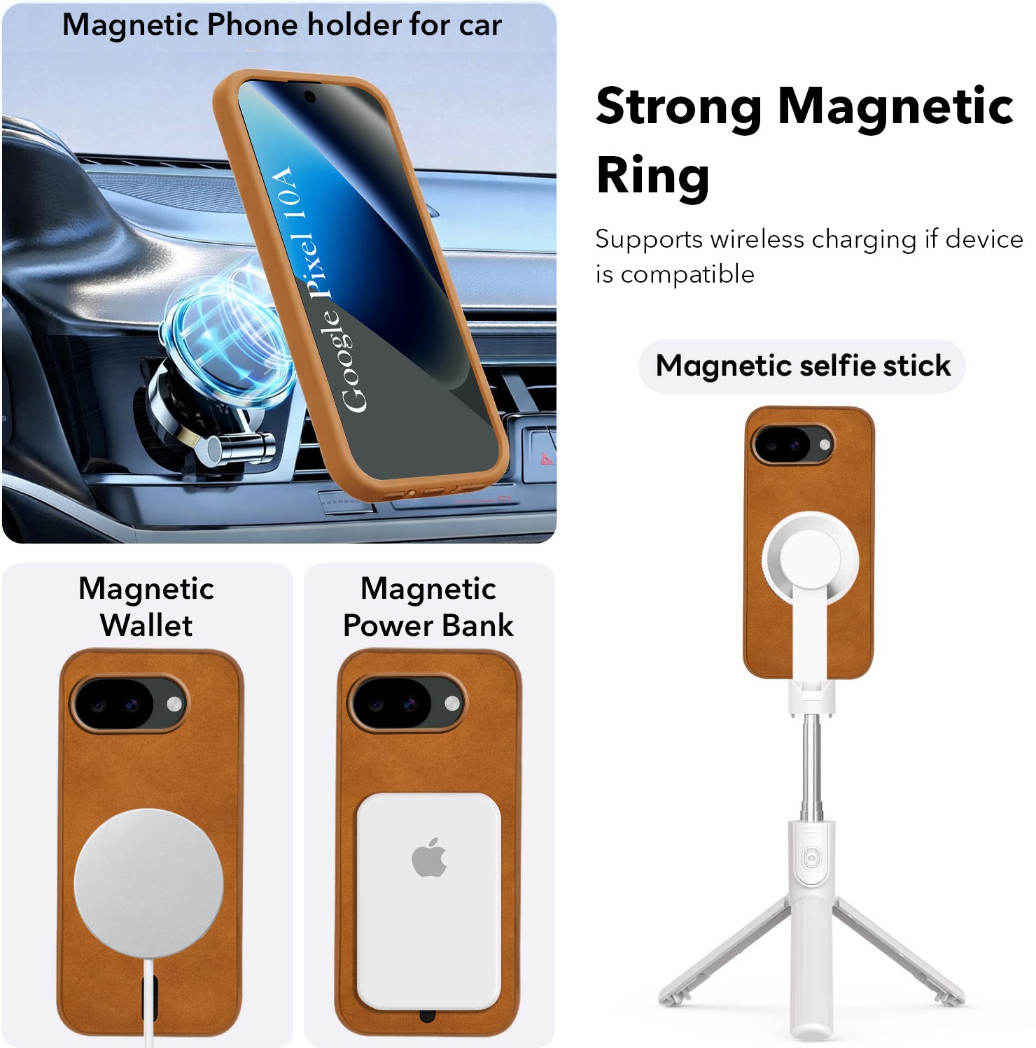 For Google Pixel 10a Back Cover Case Leather Finish (MagSafe Compatible Wireless Charging | Soft Touch | Camera Bump Protection)
