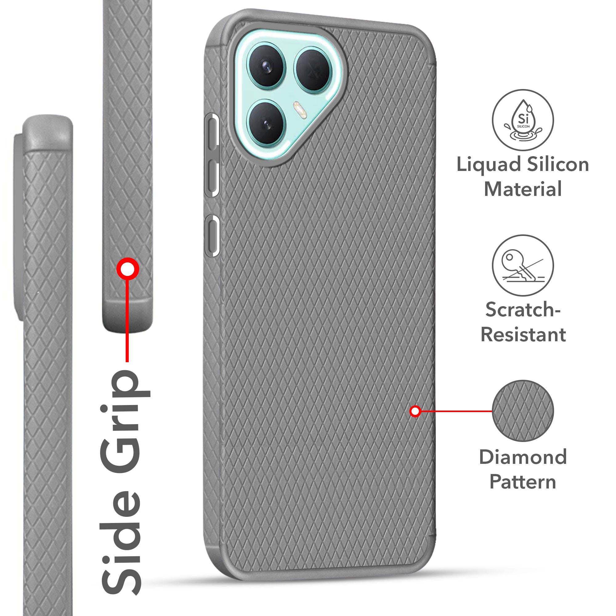 For Tecno Pova 7 Pro 5G Back Cover Case Liquid Silicone (Camera Protection | Side Grip Texture | Soft and Flexible)