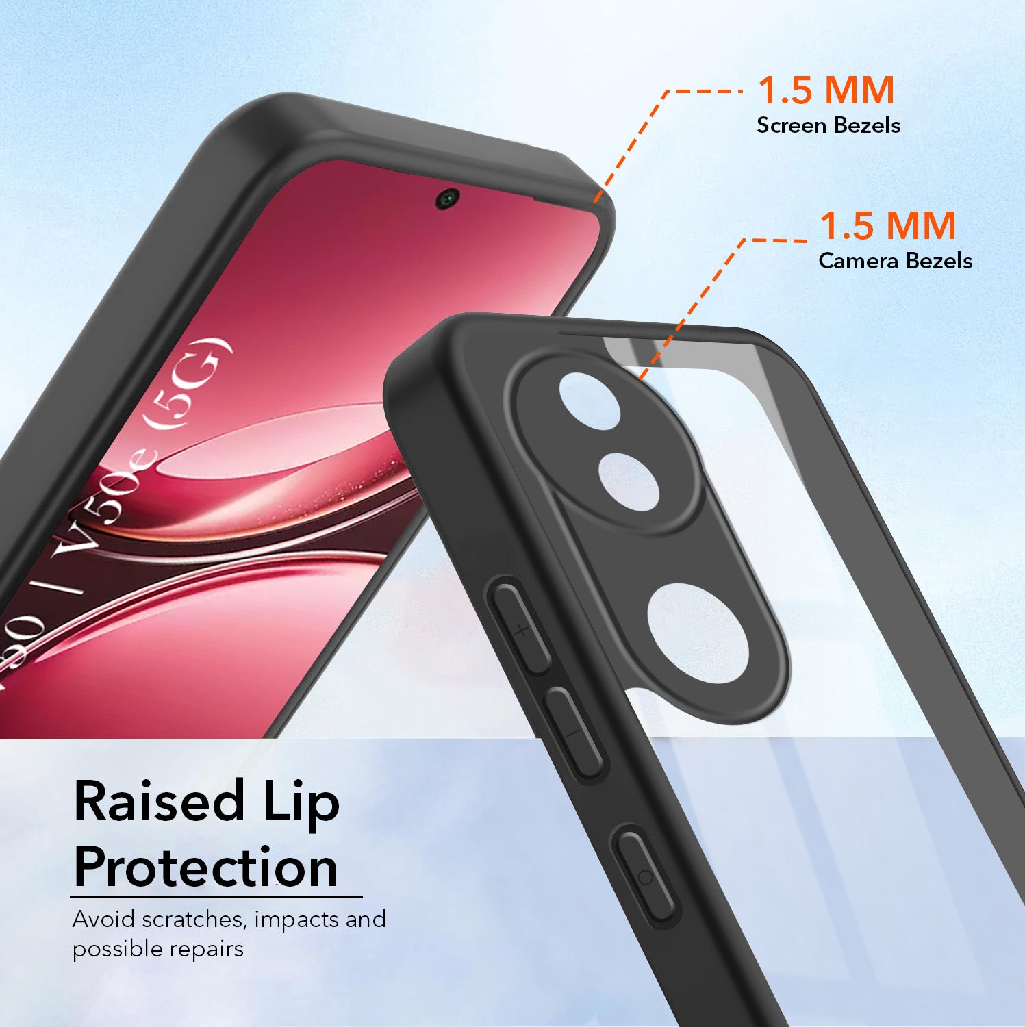 For Vivo V50 | Vivo V50e Combo with Back Cover and 9H Tempered Glass (Lifetime Anti-Yellow | Crystal Clear Shockproof | Oleophobic Coating Screen Glass)