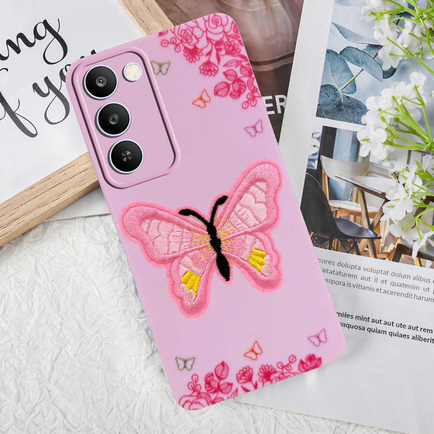 For Realme C83 5G Back Cover Case (Soft Butterfly Embroidery | Women Teen Girls | Camera Protection| Matte Silicone)