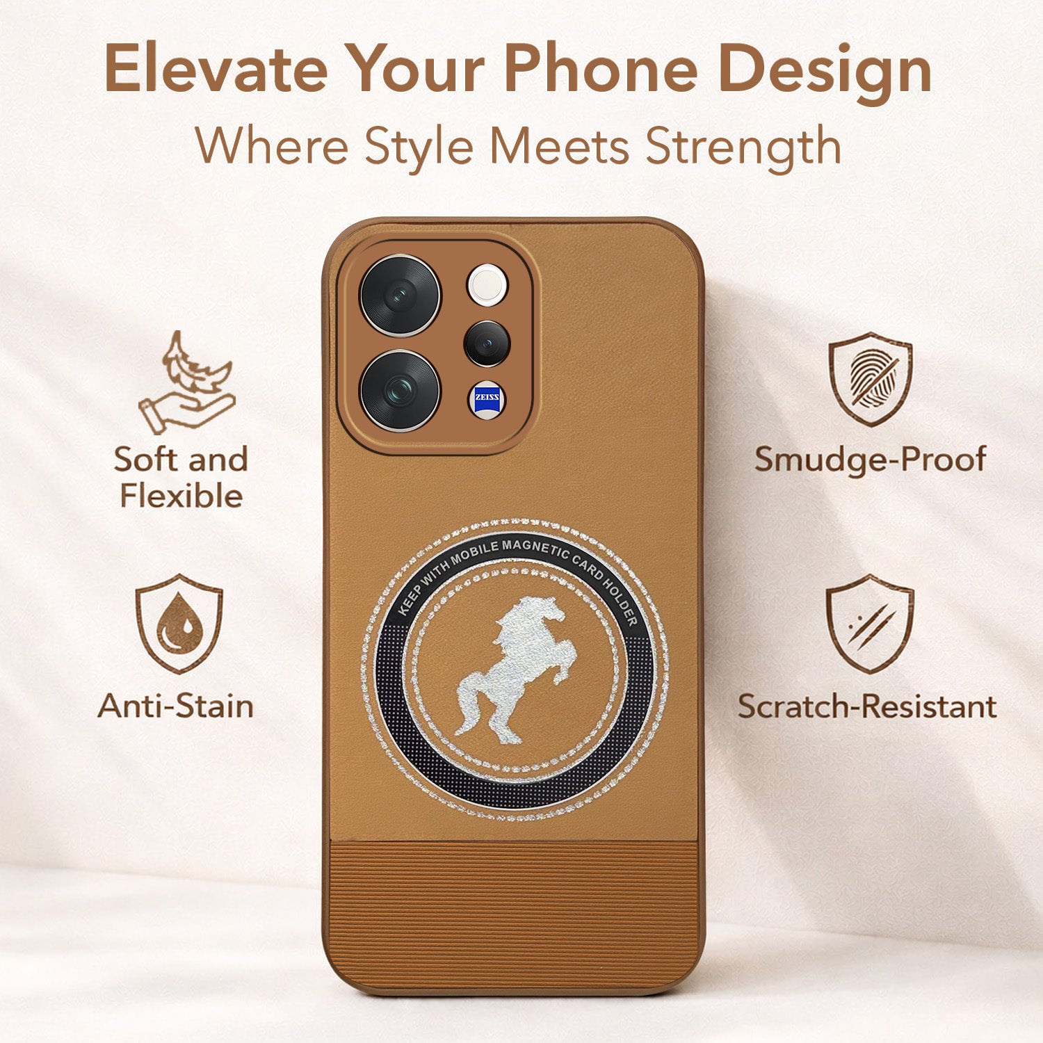 For Vivo V70 | Vivo V70 Elite 5G Back Cover Case PU Leather Finish (Professional Minimalist Texture | MagSafe Compatile | Camera Protection | Sleek Sober Formal)