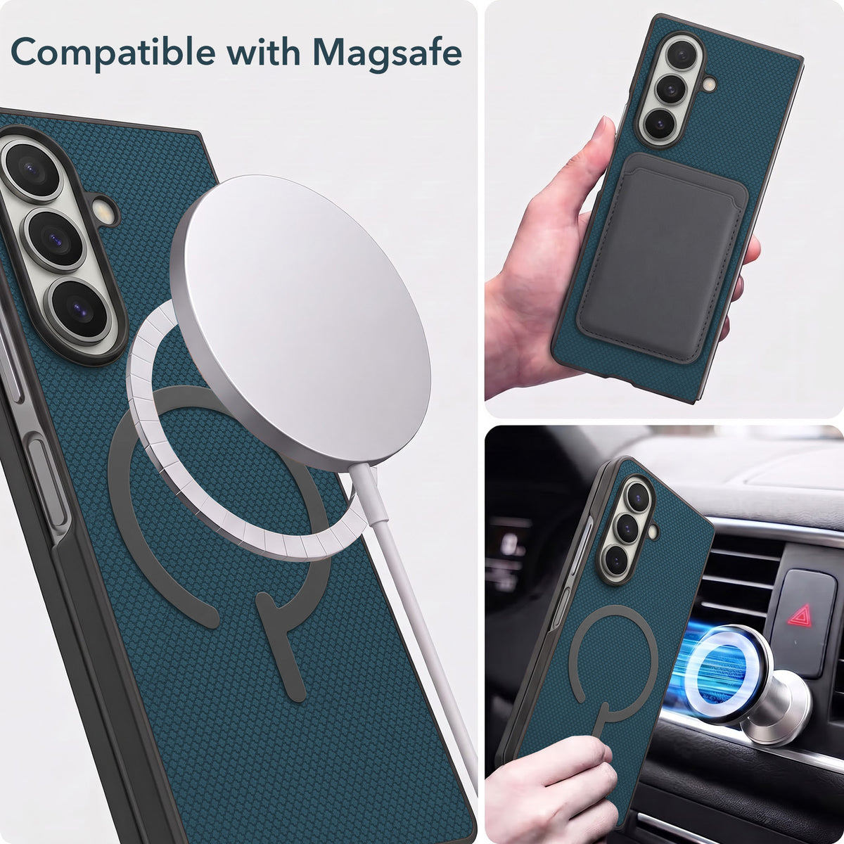 For Samsung Galaxy Z Fold 7 Premium Magnetic Back Cover Case (MagSafe Compatible | 180° Folding Design | Soft Microfiber Inner Lining | Textured Blue Finish)