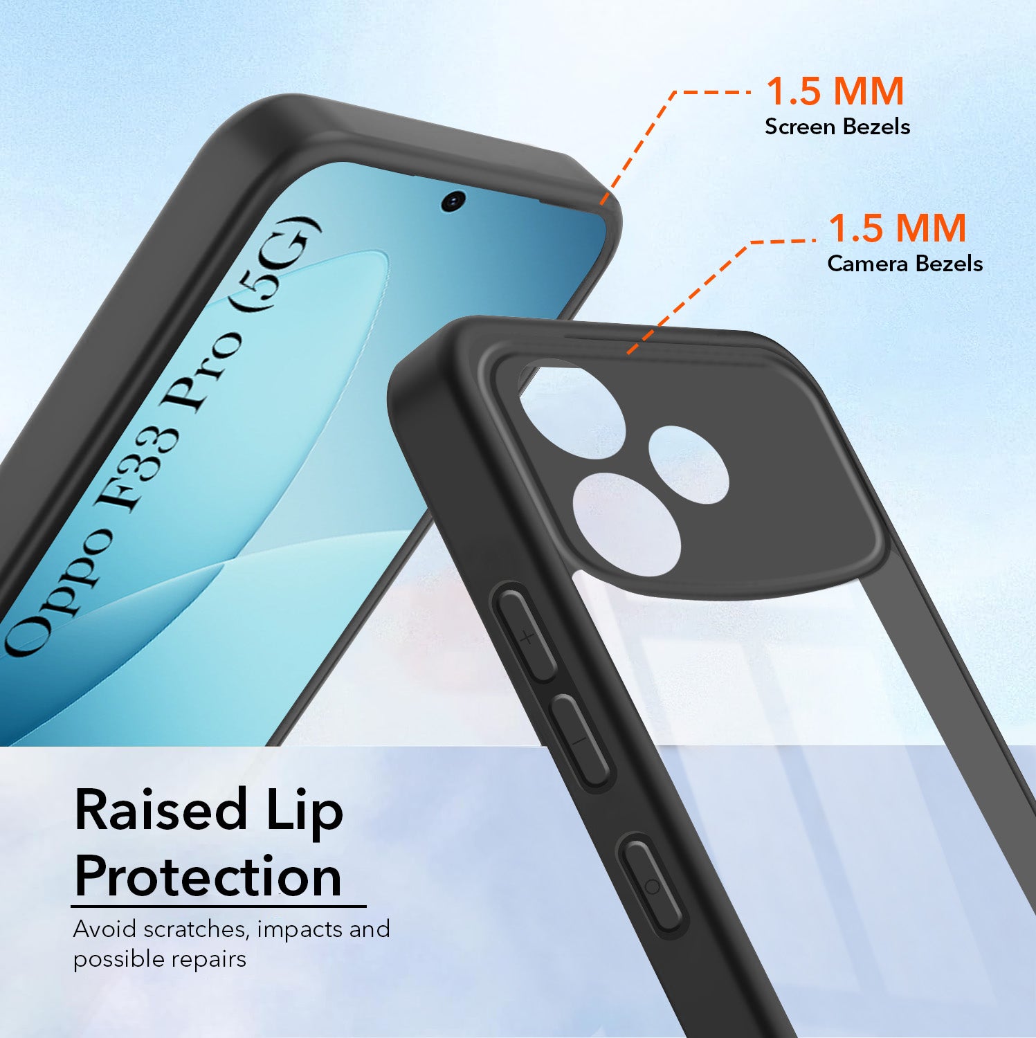 For Oppo F33 Pro Combo with Back Cover and 9H Tempered Glass (Lifetime Anti-Yellow | Crystal Clear Shockproof | Oleophobic Coating Screen Glass)