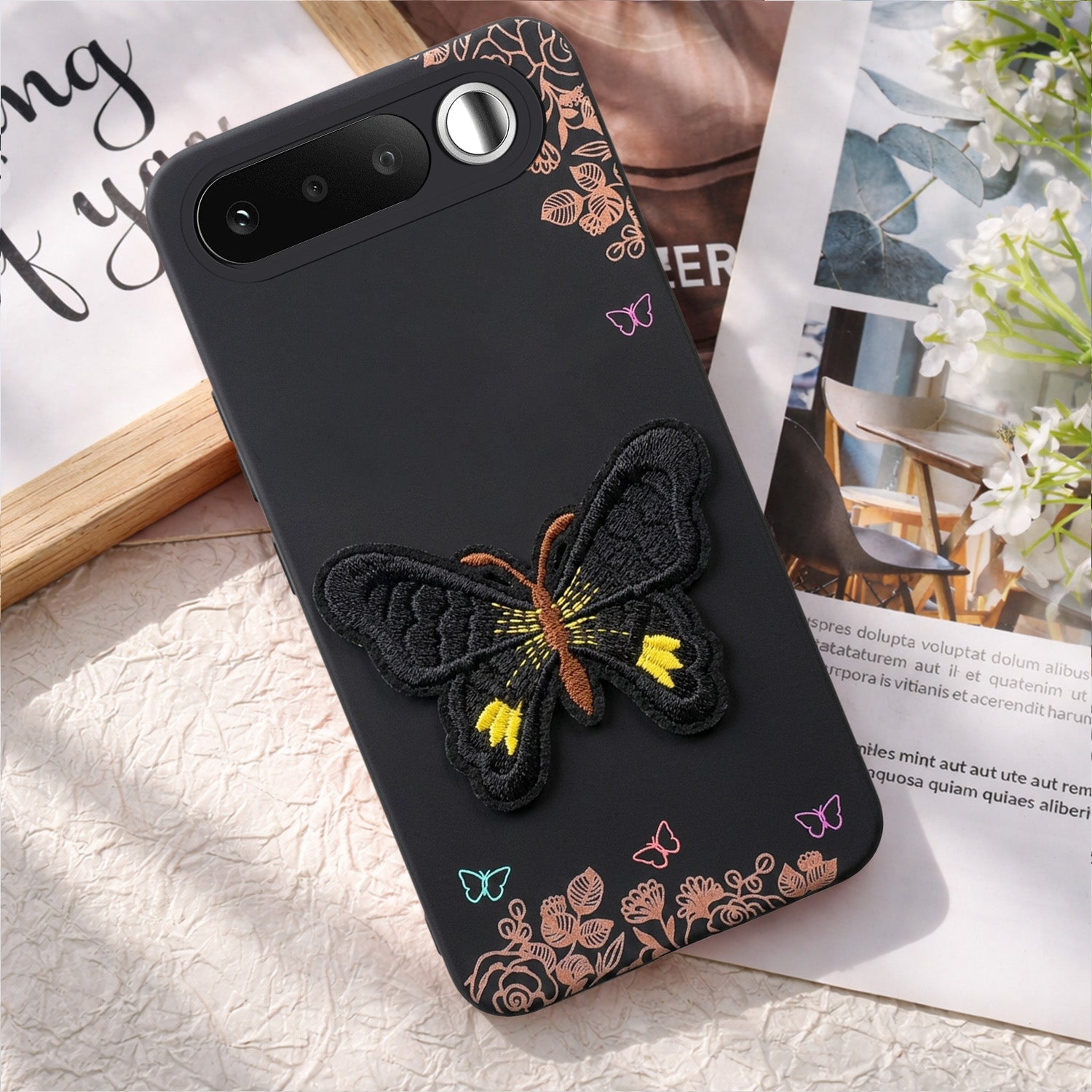 For Realme 16 Back Cover Case (Soft Butterfly Embroidery | Women Teen Girls | Camera Protection| Matte Silicone)
