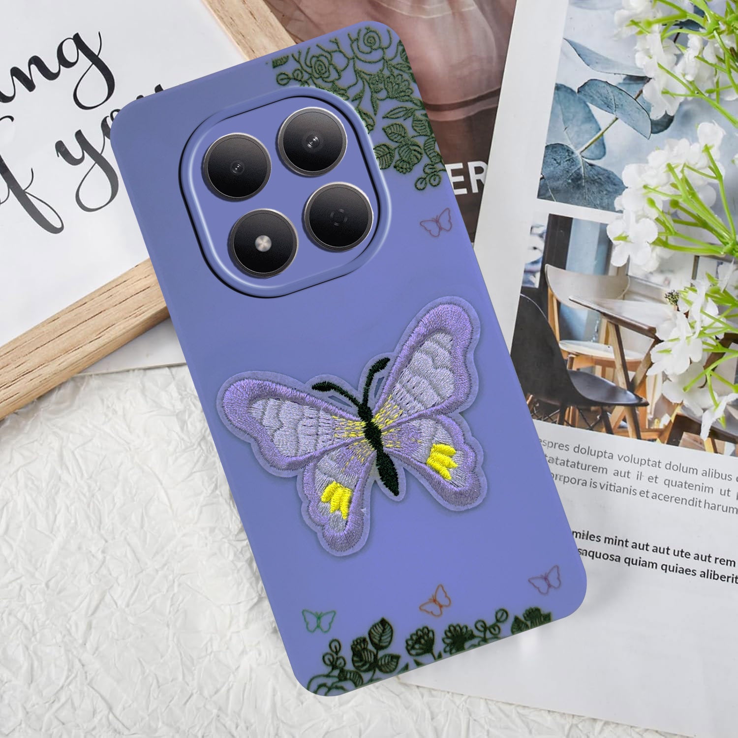 For Xiaomi Redmi Note 15 Pro 5G Back Cover Case (Soft Butterfly Embroidery | Women Teen Girls | Camera Protection| Matte Silicone)
