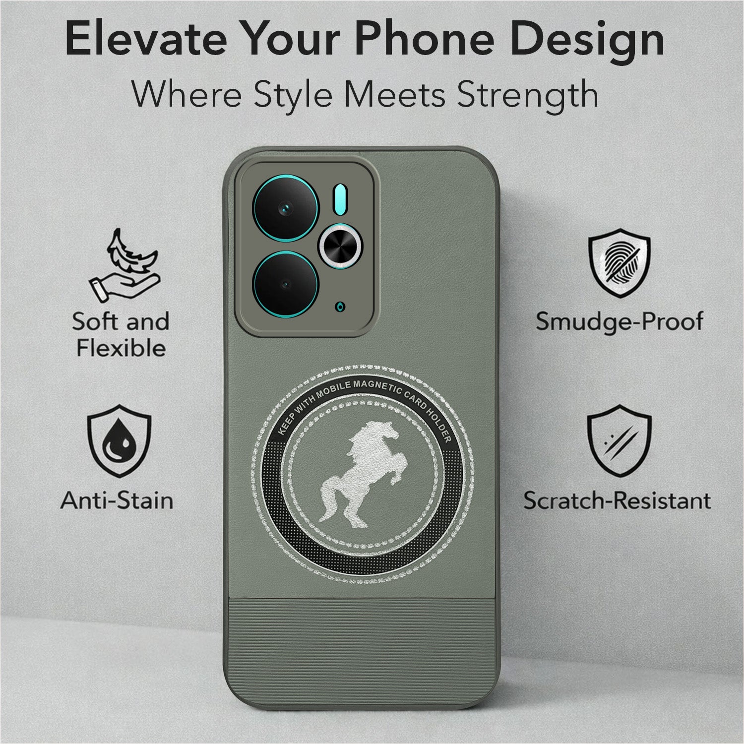 For Realme 14T Back Cover Case PU Leather Finish (Professional Minimalist Texture | MagSafe Compatile | Camera Protection | Sleek Sober Formal)