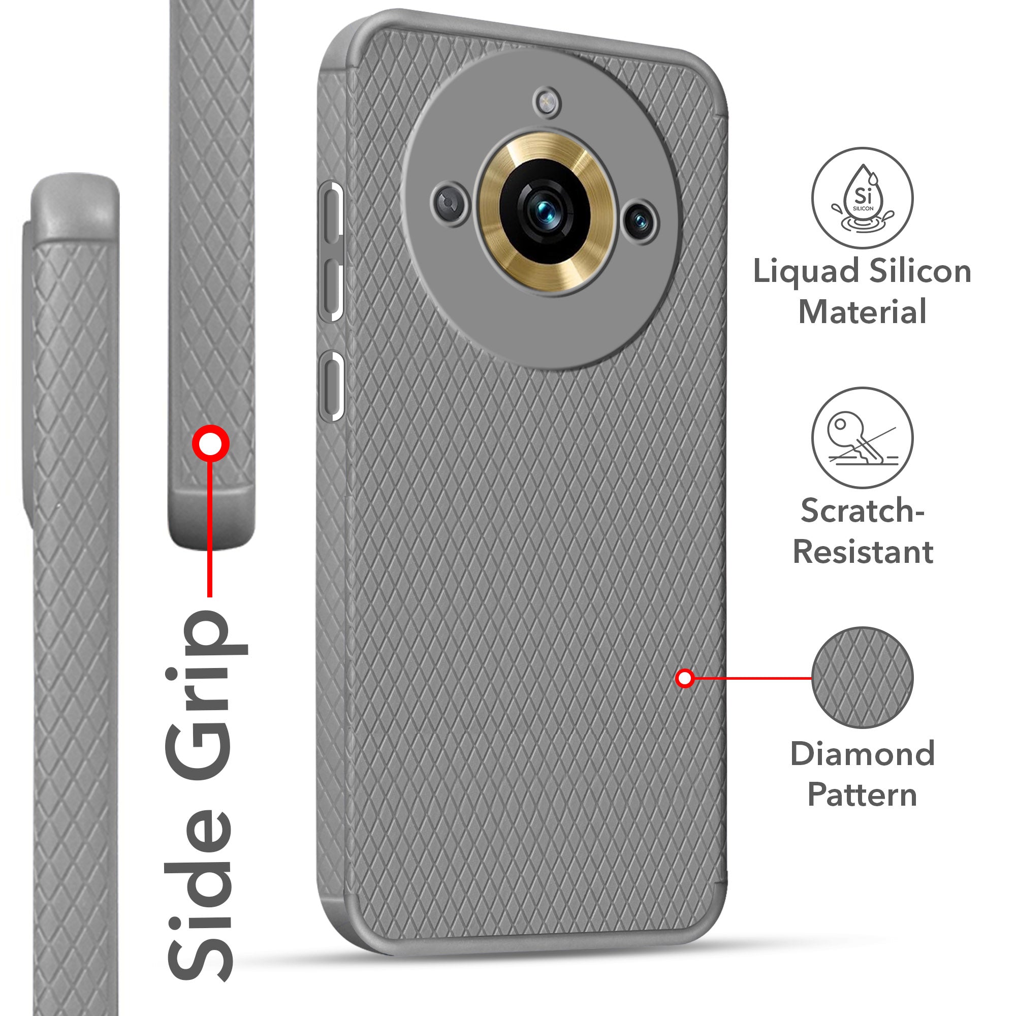 For Realme Narzo 60 Pro Back Cover Case (Liquid Silicone | Side Grip | Camera Protection)
