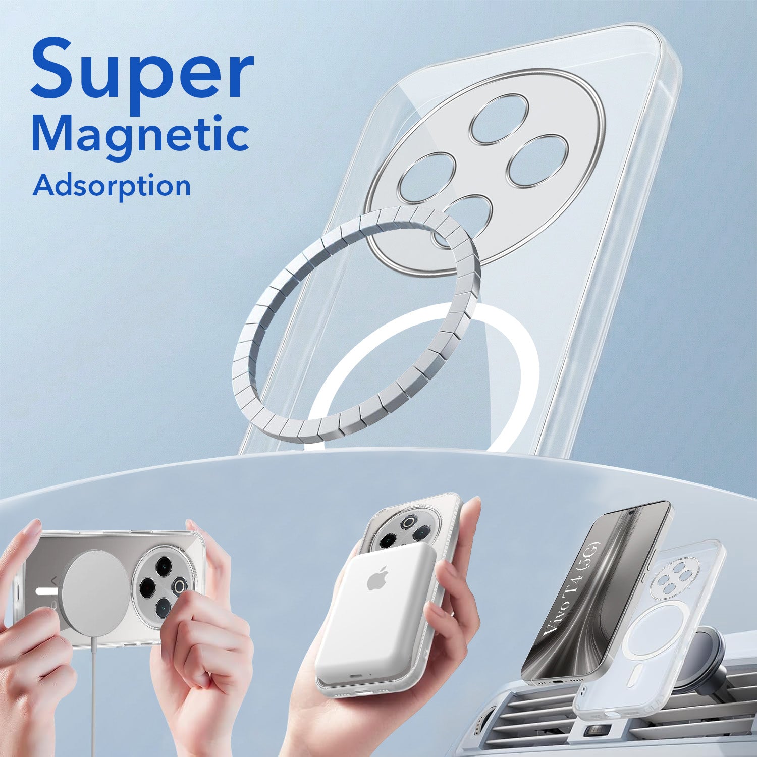 For Vivo T4 Back Cover Case Lifetime Anti-Yellow MagSafe Compatible Clear (Sleek Hard Crystal | Shockproof and Camera Protection)