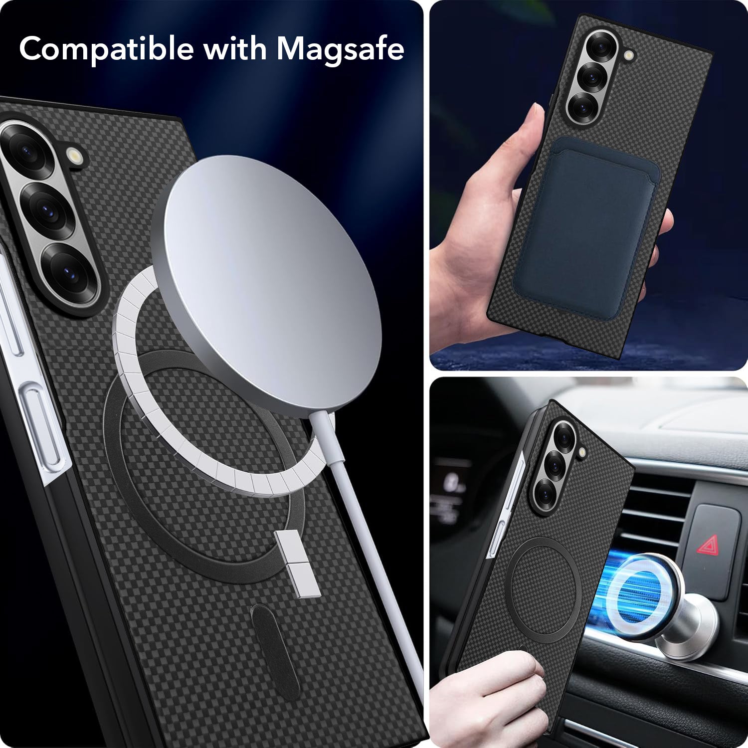 For Samsung Galaxy Z Fold 6 5G Back Case Cover (MagSafe Wireless Charging Compatible | Hexa Leather Finish | Inside Microfiber Cloth)