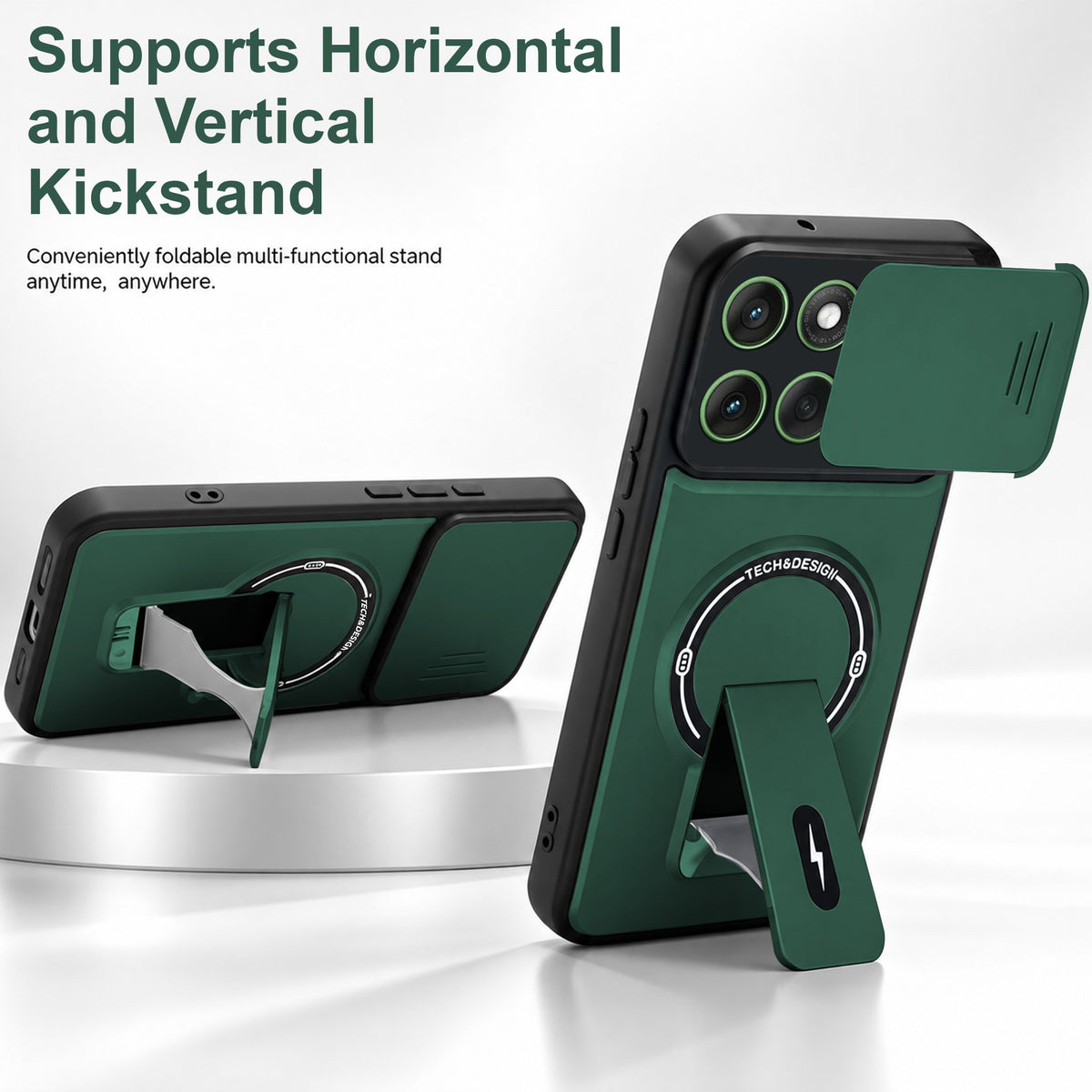 For Motorola Moto Edge 60 Back Case Cover Metallic (Hybrid Armor Kickstand | Sliding Shutter Camera Protection | MagSafe Compatible)