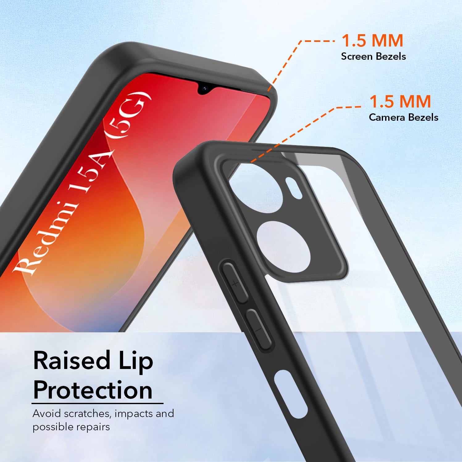 For Redmi 15A 5G Combo with Back Cover and 9H Tempered Glass (Lifetime Anti-Yellow | Crystal Clear Shockproof | Oleophobic Coating Screen Glass)