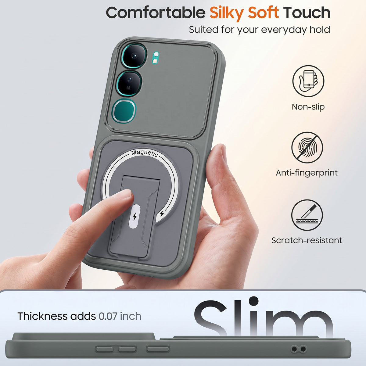 For Vivo Y300 Back Case Cover Metallic (Hybrid Armor Kickstand | MagSafe Compatible | Camera Protection Shockproof)