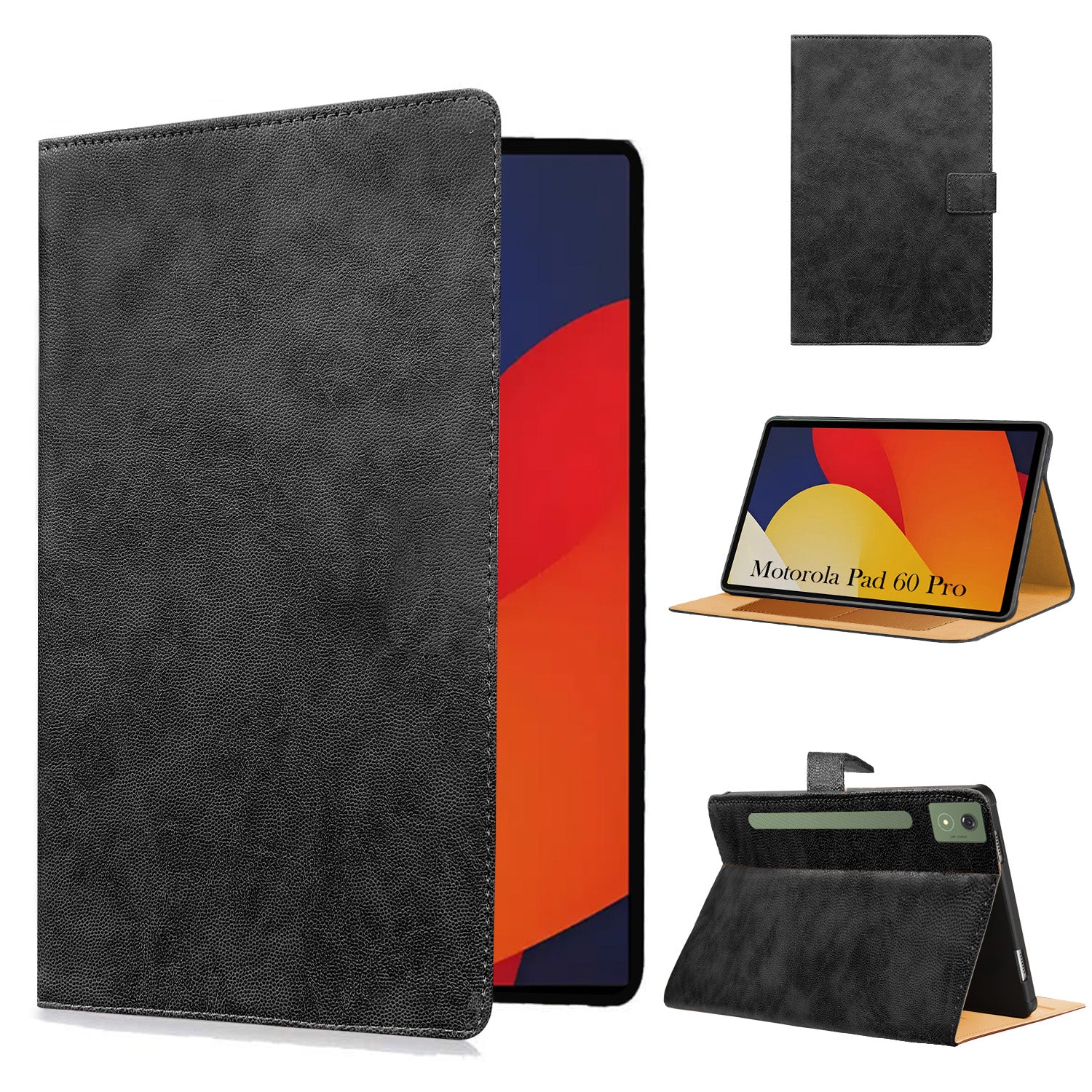 For Motorola Moto Pad 60 Pro 12.7 Inch Flip Cover Folio Cover (PU Leather | Multi-Angle Smart Stand | Card Storage Slots | Silicone Back Pouch)