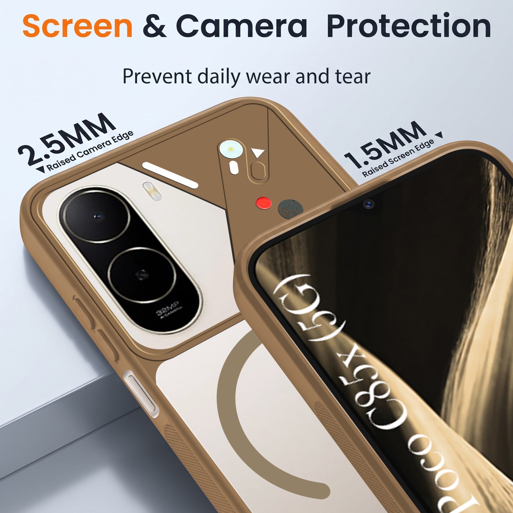 For Poco C85x 5G Back Cover Case Lifetime Anti-Yellow Clear (Camera Protection | Side Grip | Wireless MagSafe Compatible)