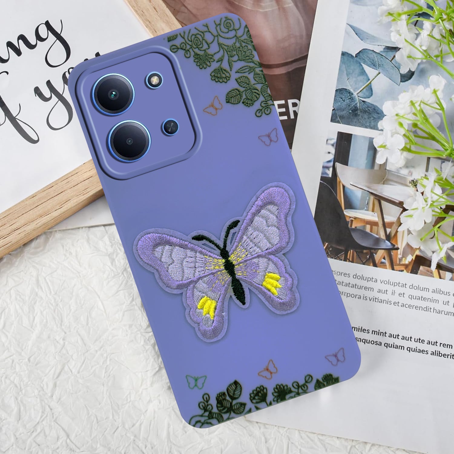 For Redmi 15C Back Cover Case (Soft ButterFly Embroidery | Women Teen Girls | Camera Protection| Matte Silicone)