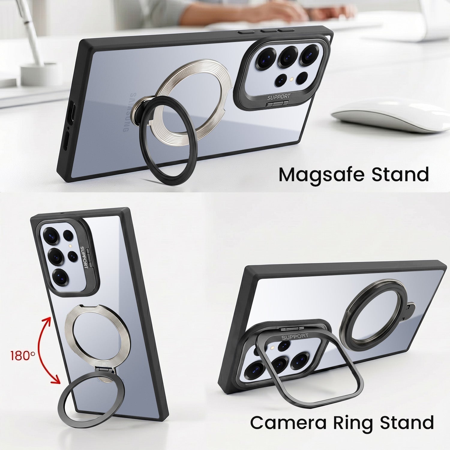 For Samsung Galaxy S25 Ultra Back Cover Case Crystal (Lifetime Anti Yellow | Magnetic Ring Stand | Camera Lens Protection | MagSafe Compatible)